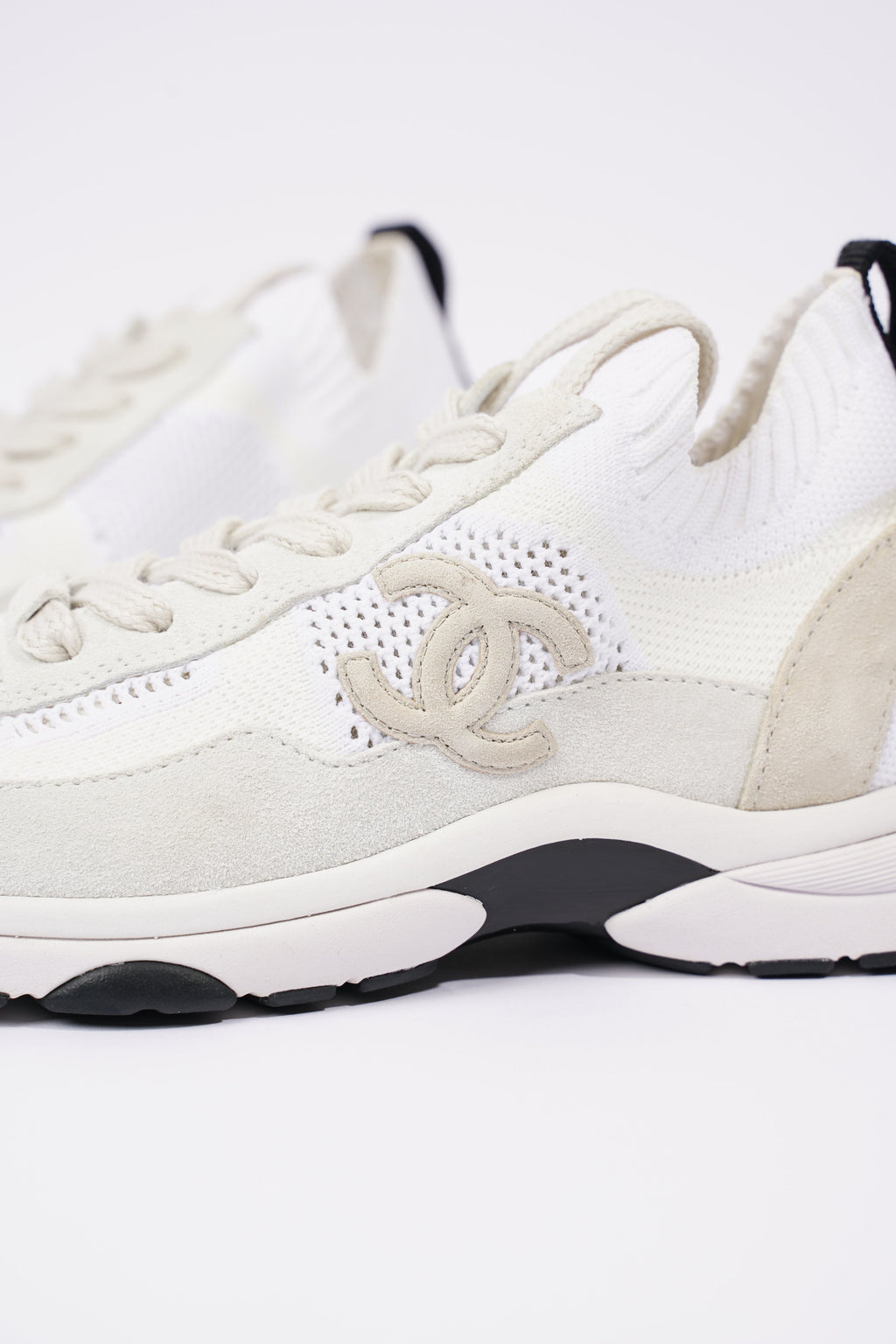 Chanel Womens CC Logo Knit Sneakers White EU 36.5 / UK 3.5