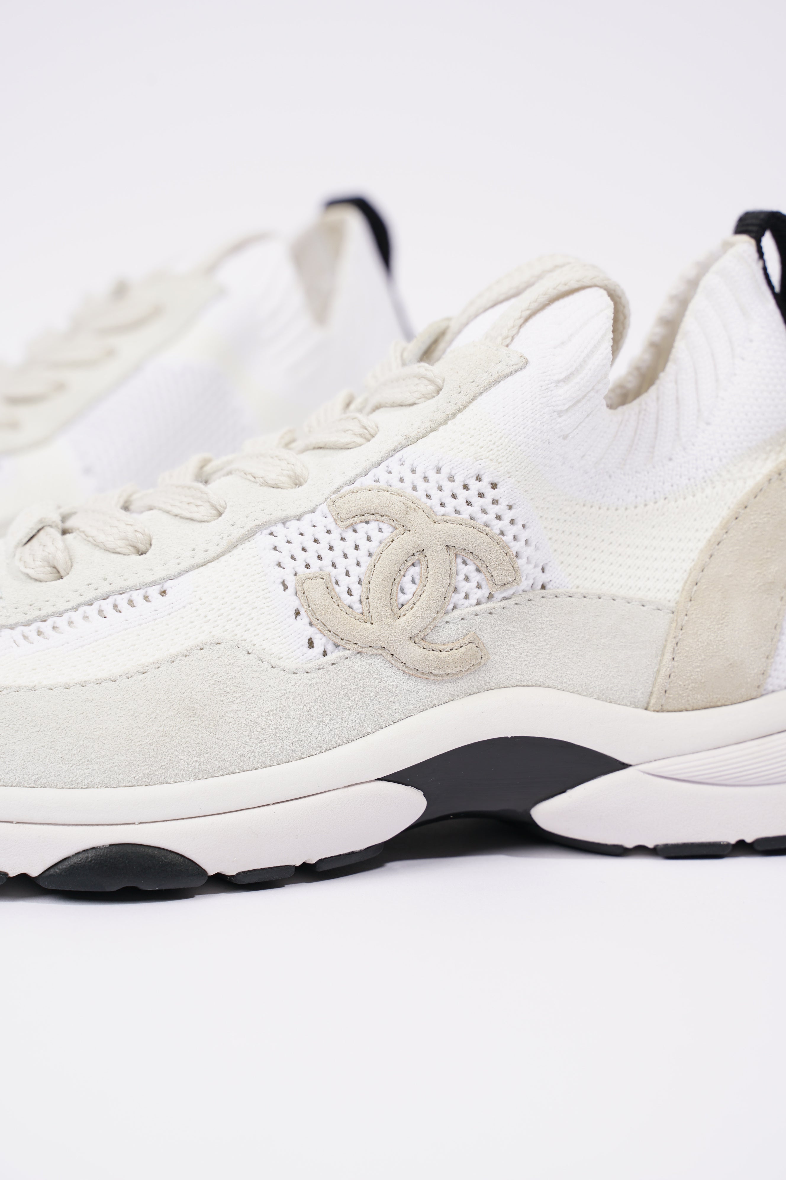 Chanel Womens CC Logo Knit Sneakers White EU 36.5 / UK 3.5