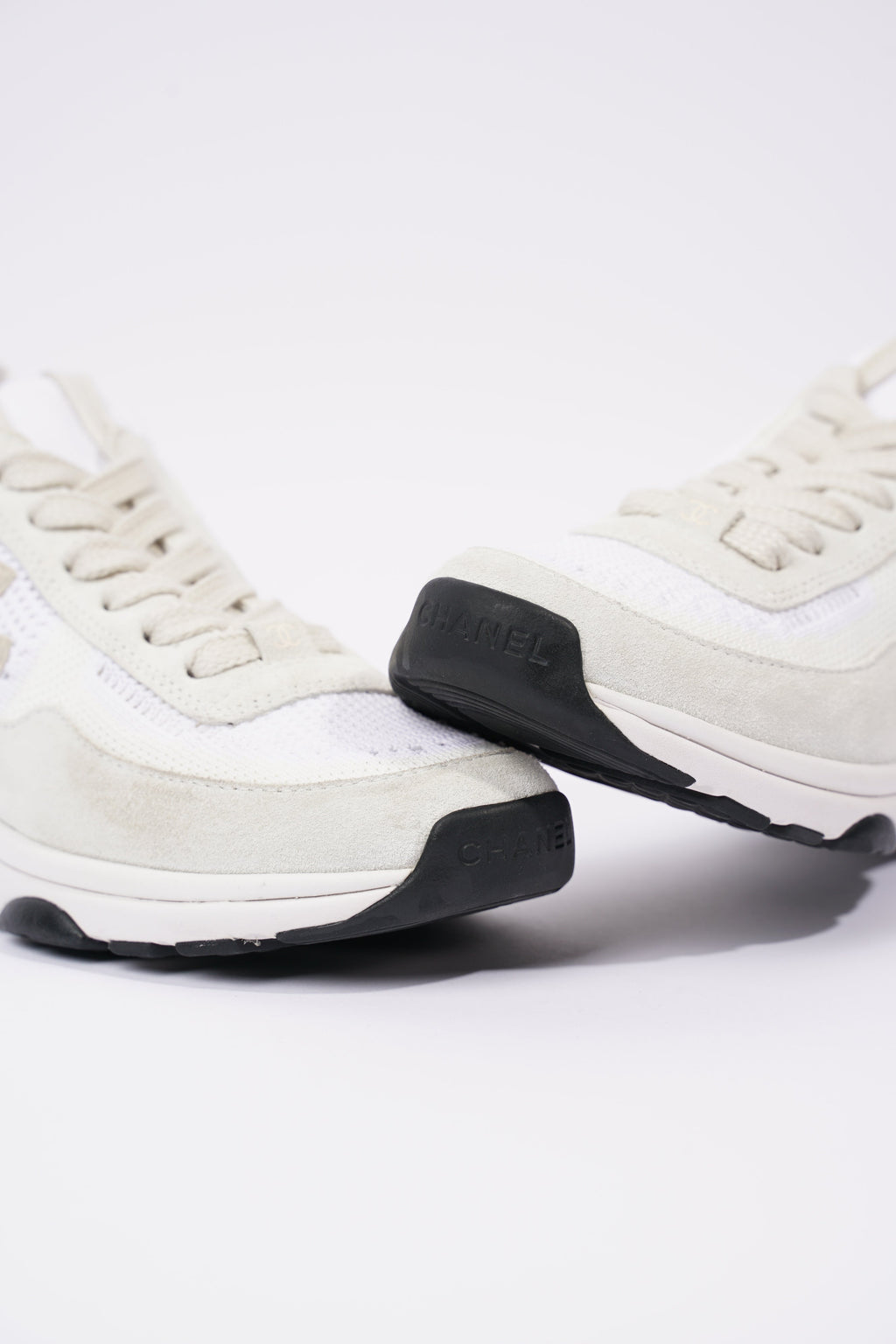 Chanel Womens CC Logo Knit Sneakers White EU 36.5 / UK 3.5