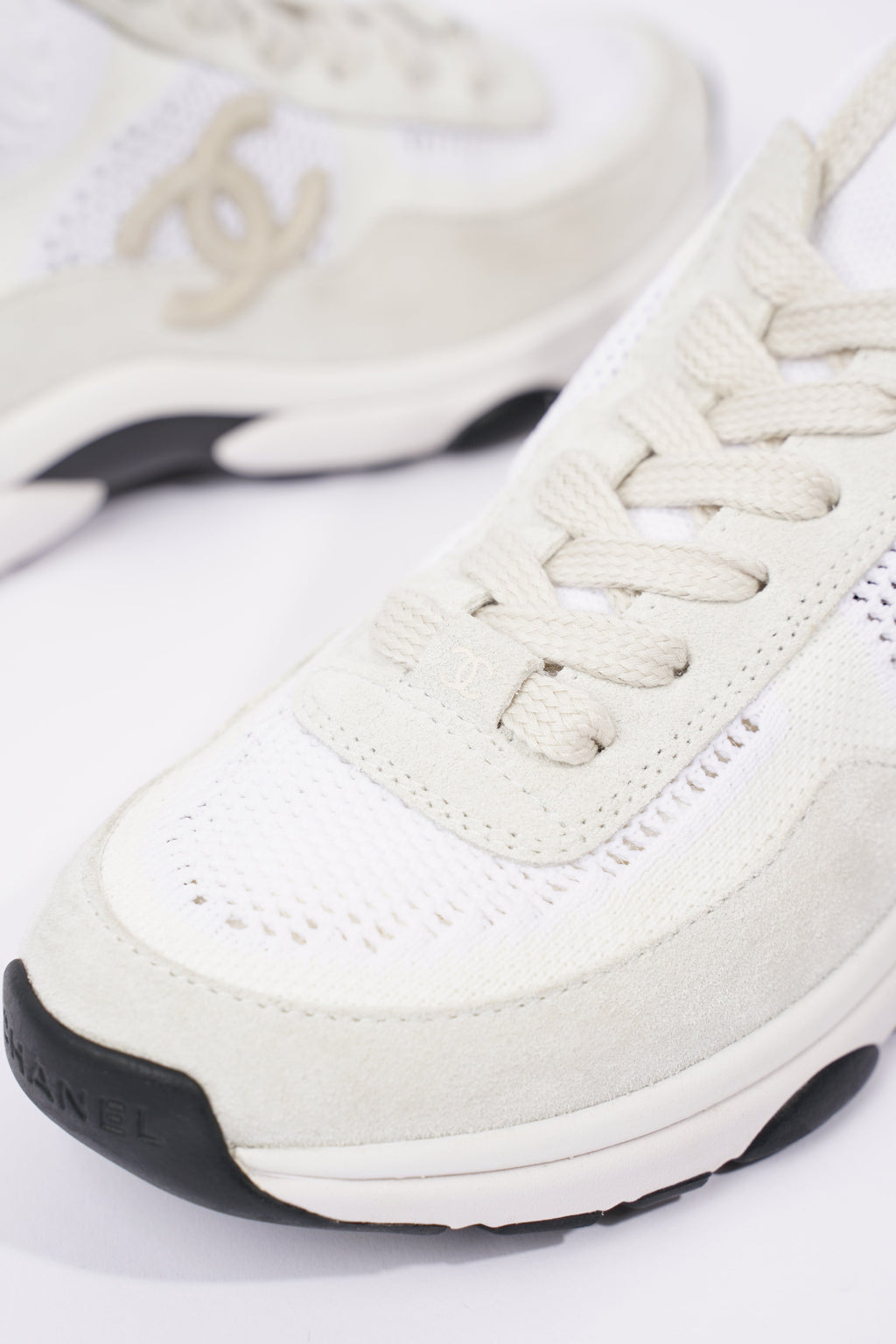 Chanel Womens CC Logo Knit Sneakers White EU 36.5 / UK 3.5