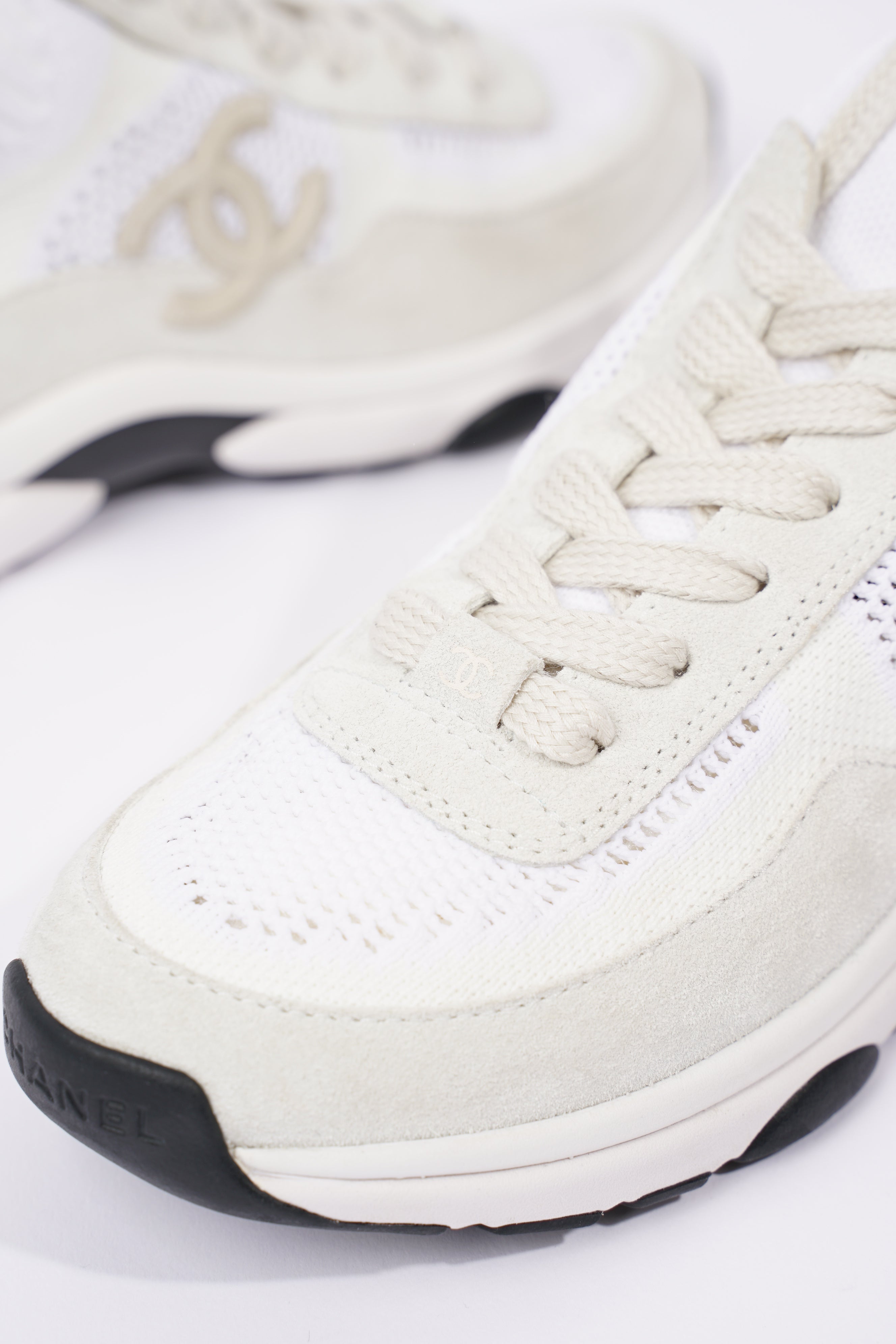 Chanel Womens CC Logo Knit Sneakers White EU 36.5 / UK 3.5