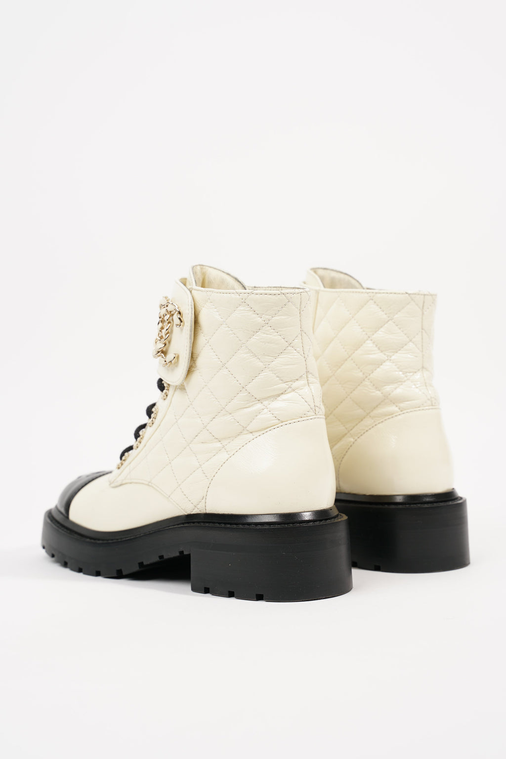 Chanel Womens CC Lace Up Boots White Black EU 35.5 / UK 2.5