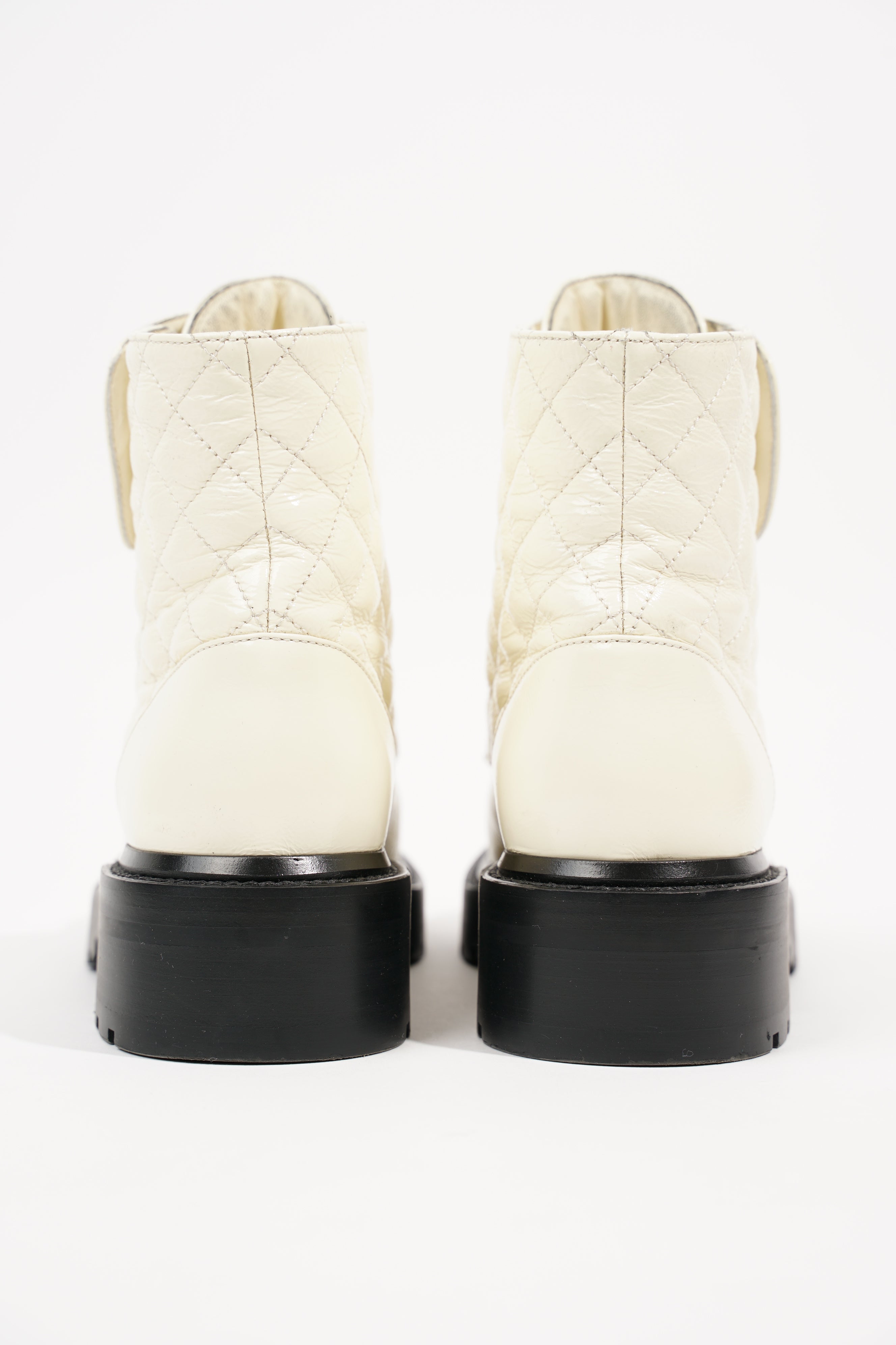 Chanel Womens CC Lace Up Boots White Black EU 35.5 / UK 2.5