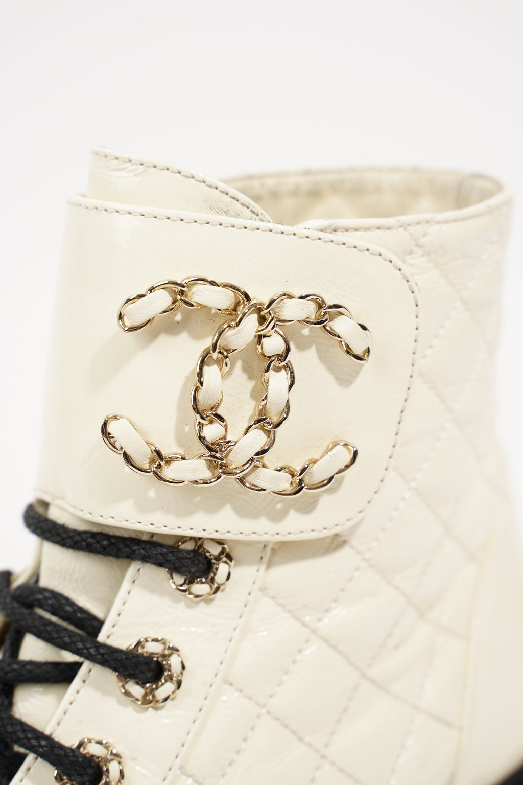 Chanel Womens CC Lace Up Boots White Black EU 35.5 / UK 2.5
