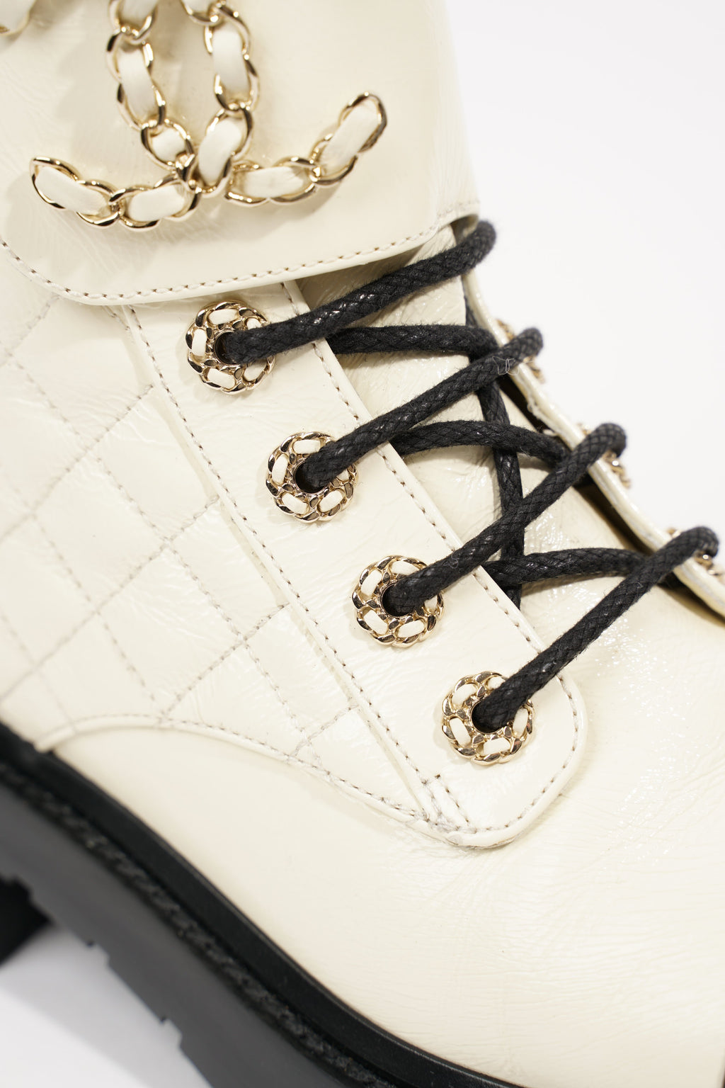 Chanel Womens CC Lace Up Boots White Black EU 35.5 / UK 2.5
