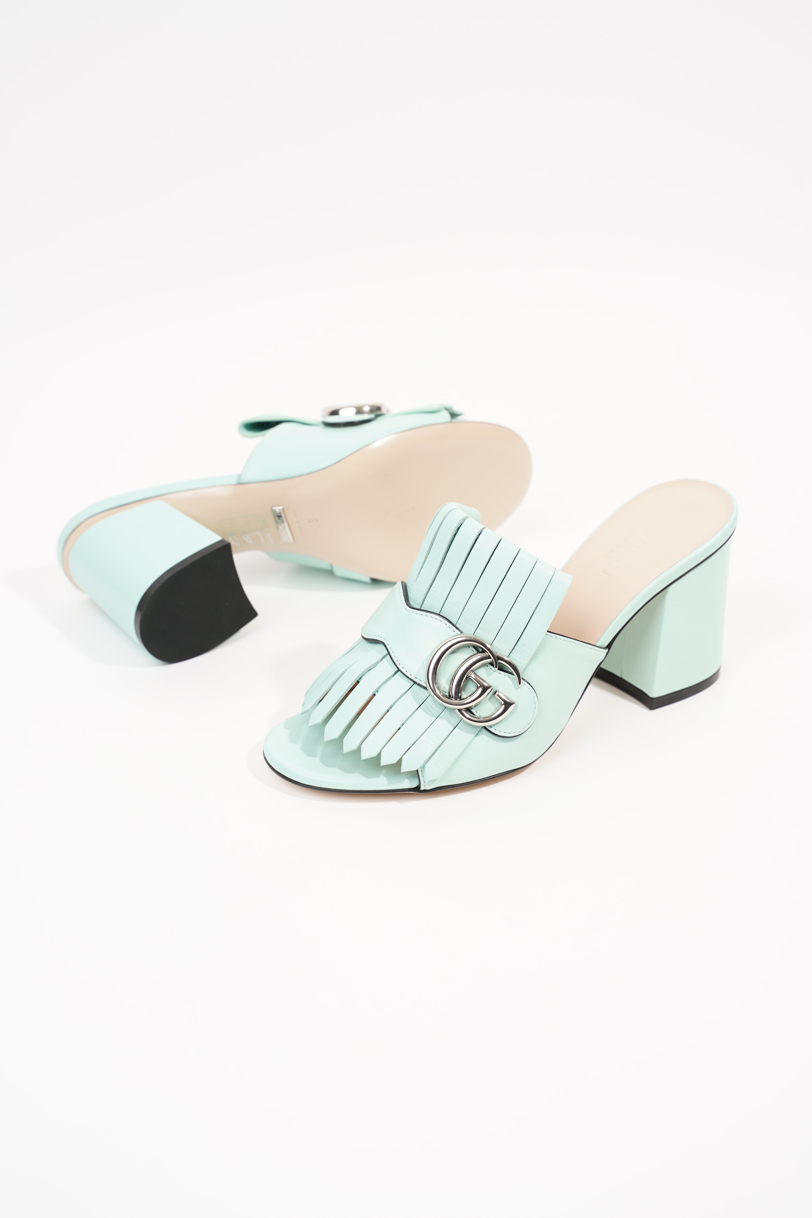 Gucci Womens Marmont Fringe Sandal Baby Blue EU 36 / UK 3