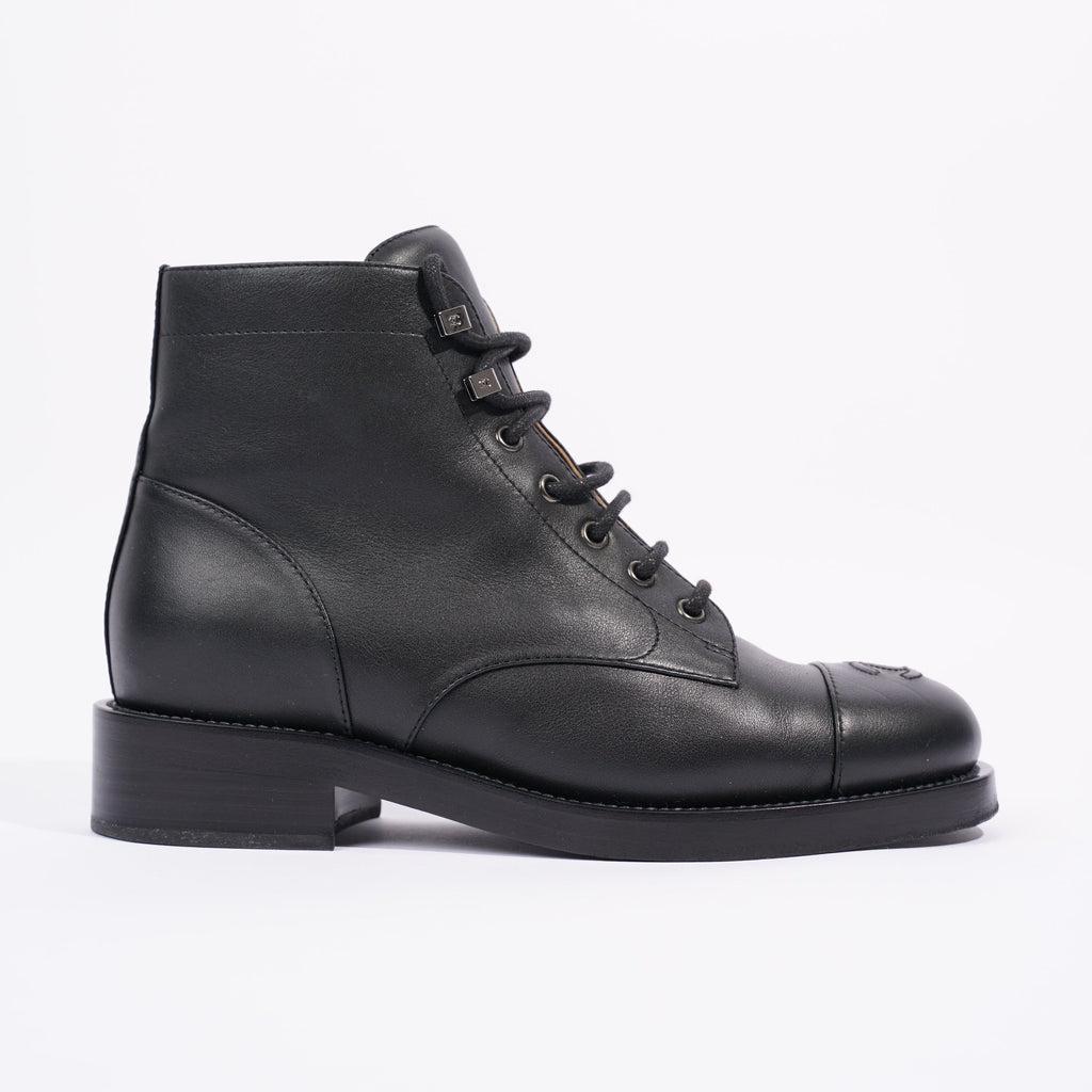 Chanel Womens Lace Up Boot Black EU 38.5 / UK 5.5