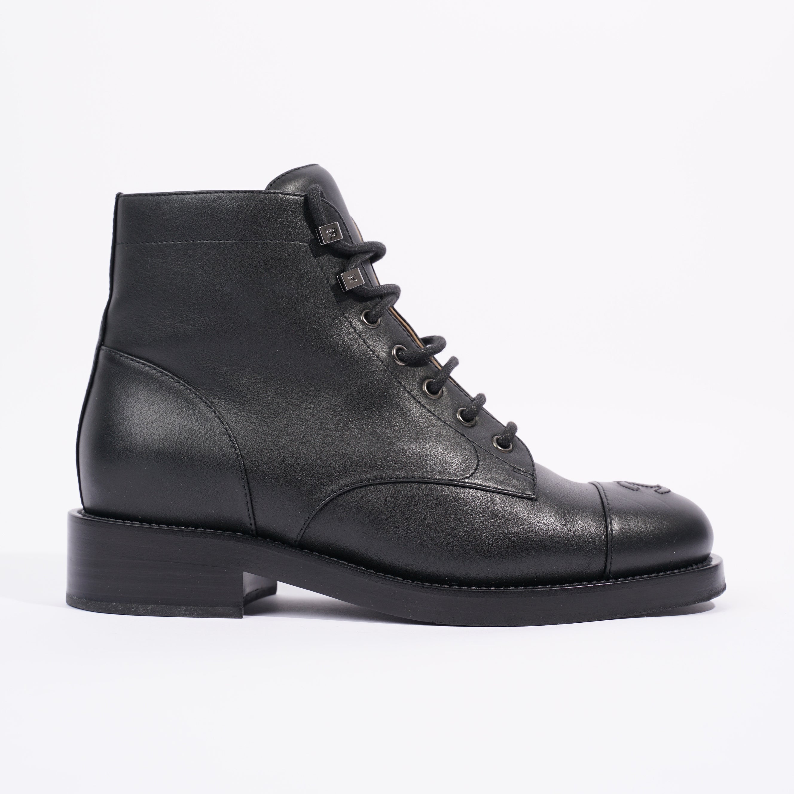 Chanel Womens Lace Up Boot Black EU 38.5 / UK 5.5