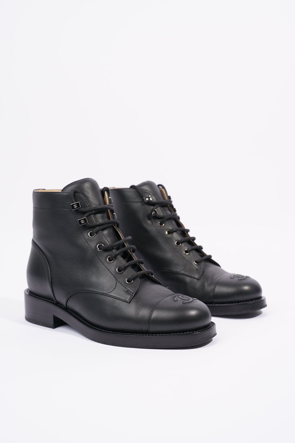 Chanel Womens Lace Up Boot Black EU 38.5 / UK 5.5
