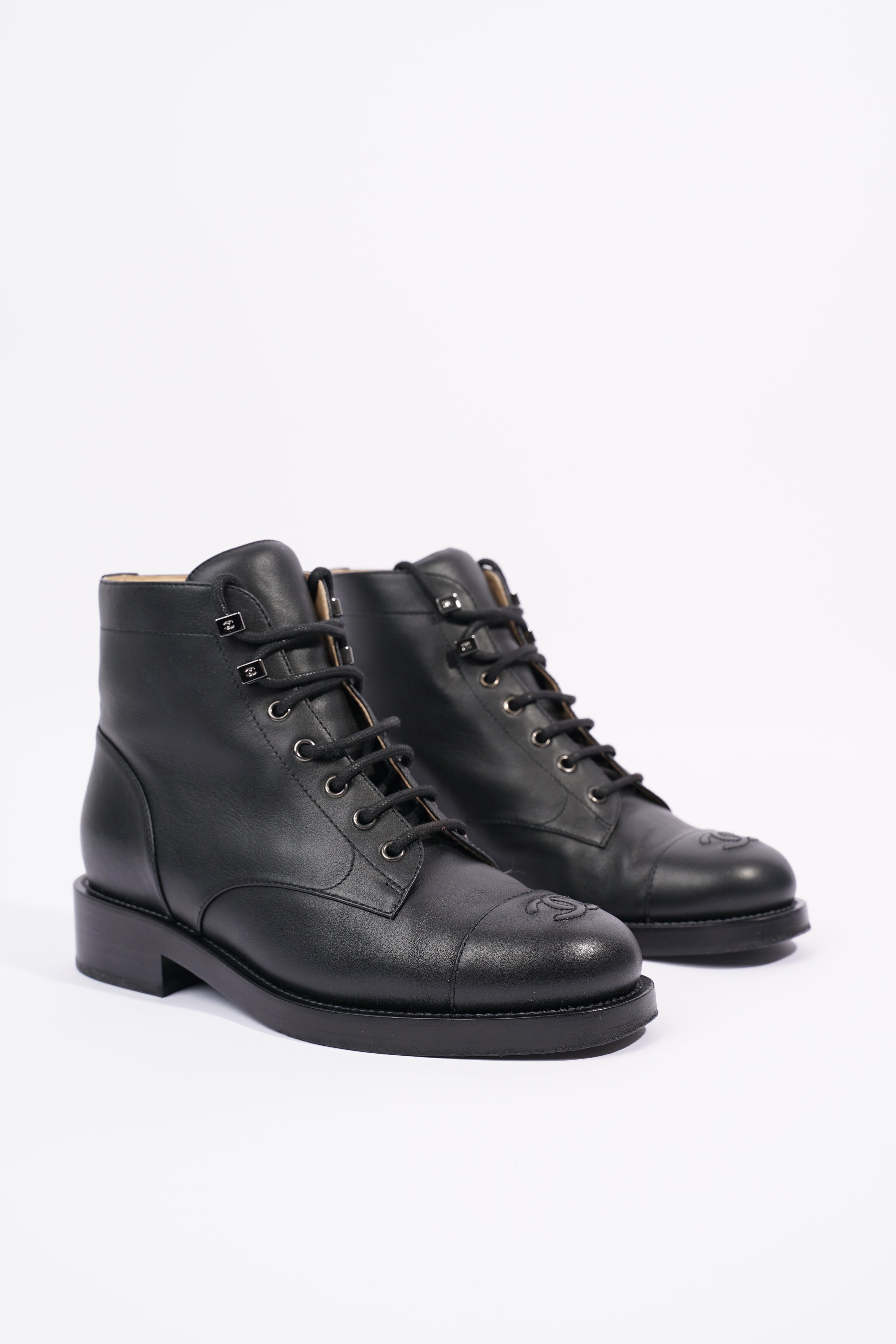 Chanel Womens Lace Up Boot Black EU 38.5 / UK 5.5