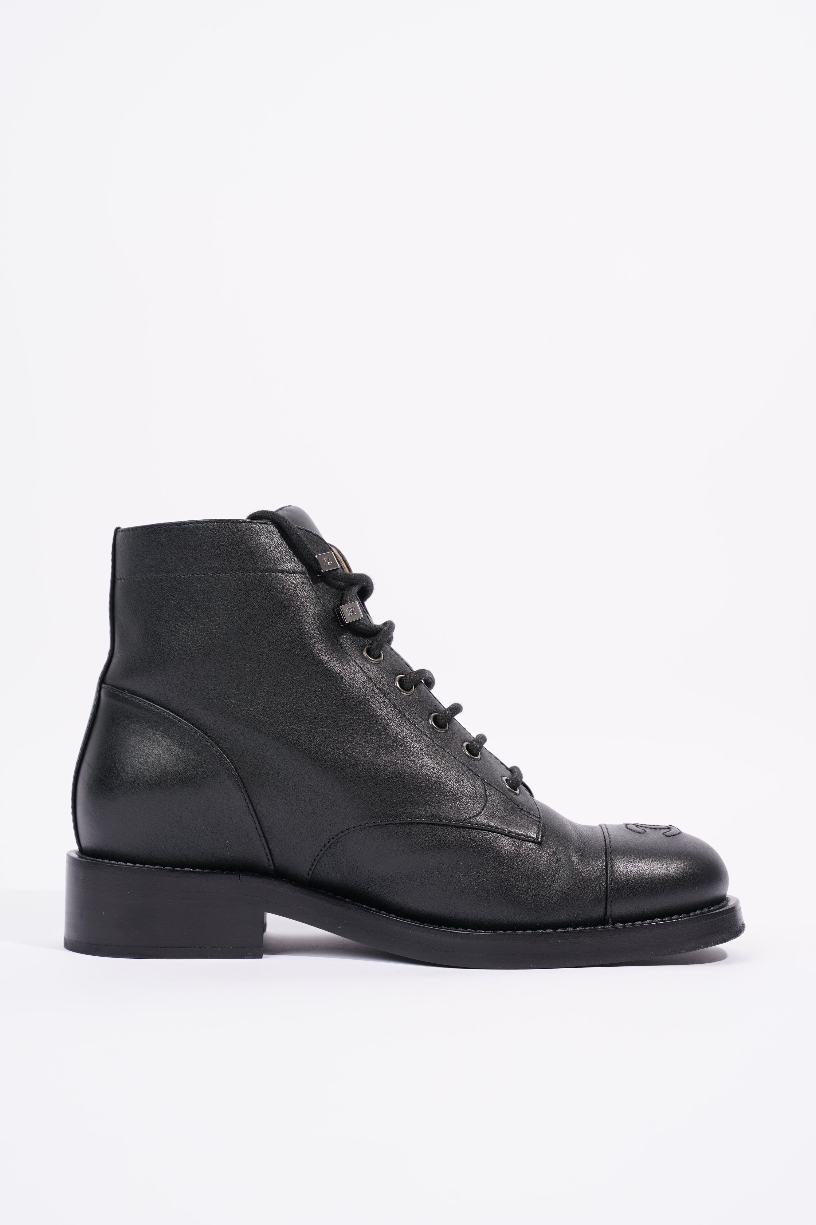 Chanel Womens Lace Up Boot Black EU 38.5 / UK 5.5