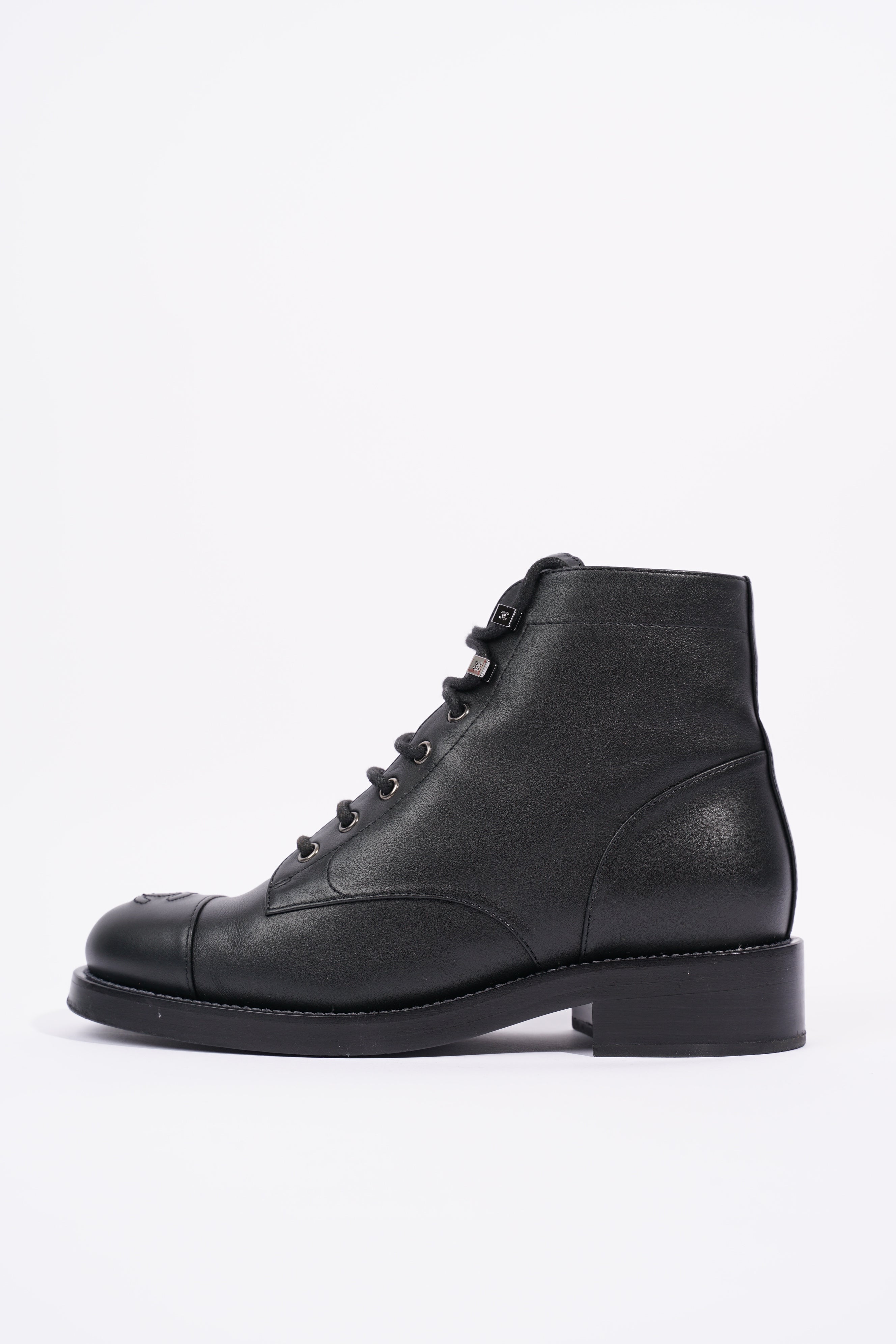Chanel Womens Lace Up Boot Black EU 38.5 / UK 5.5