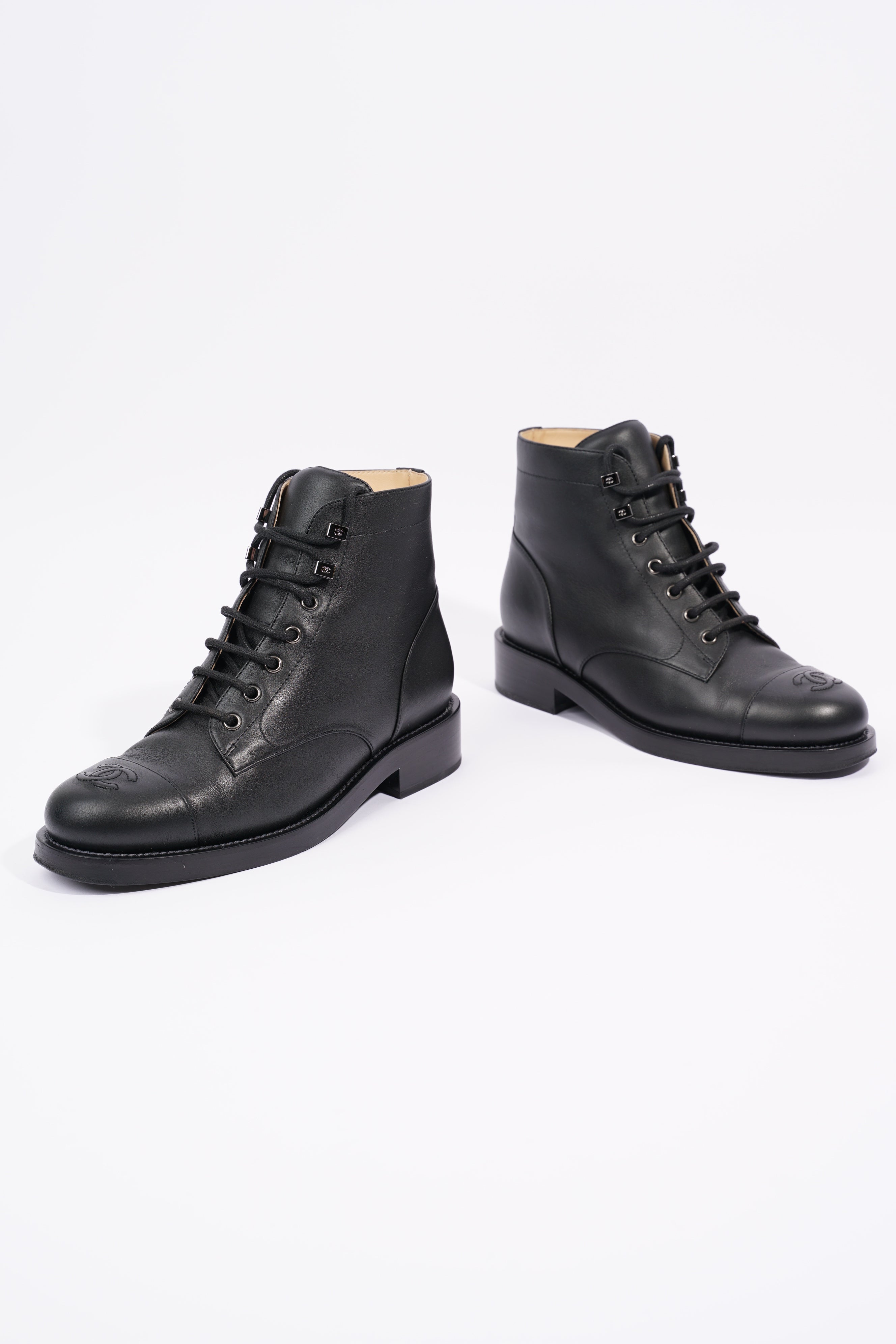 Chanel Womens Lace Up Boot Black EU 38.5 / UK 5.5
