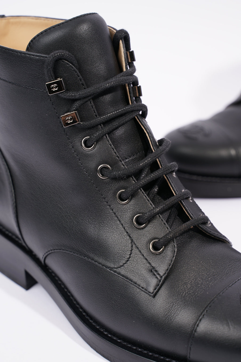 Chanel Womens Lace Up Boot Black EU 38.5 / UK 5.5