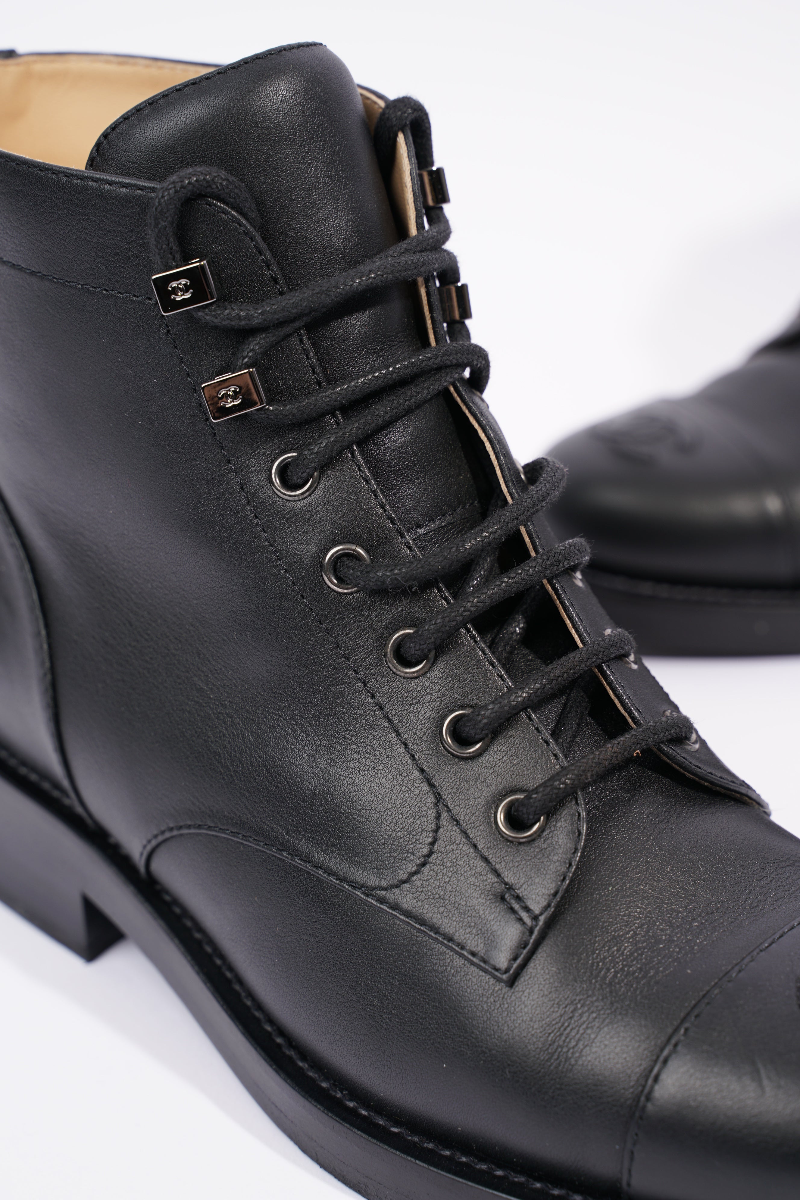 Chanel Womens Lace Up Boot Black EU 38.5 / UK 5.5
