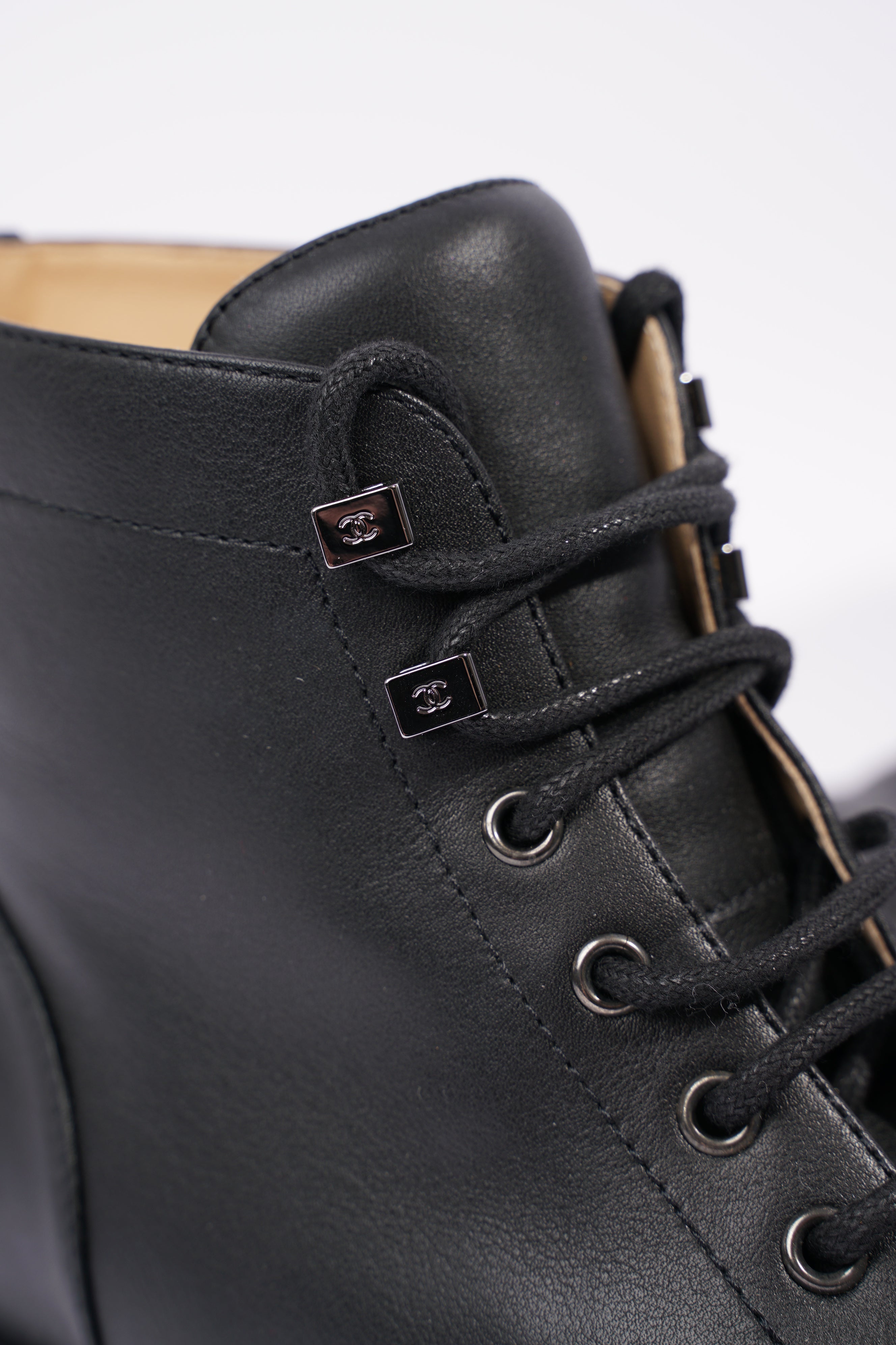 Chanel Womens Lace Up Boot Black EU 38.5 / UK 5.5