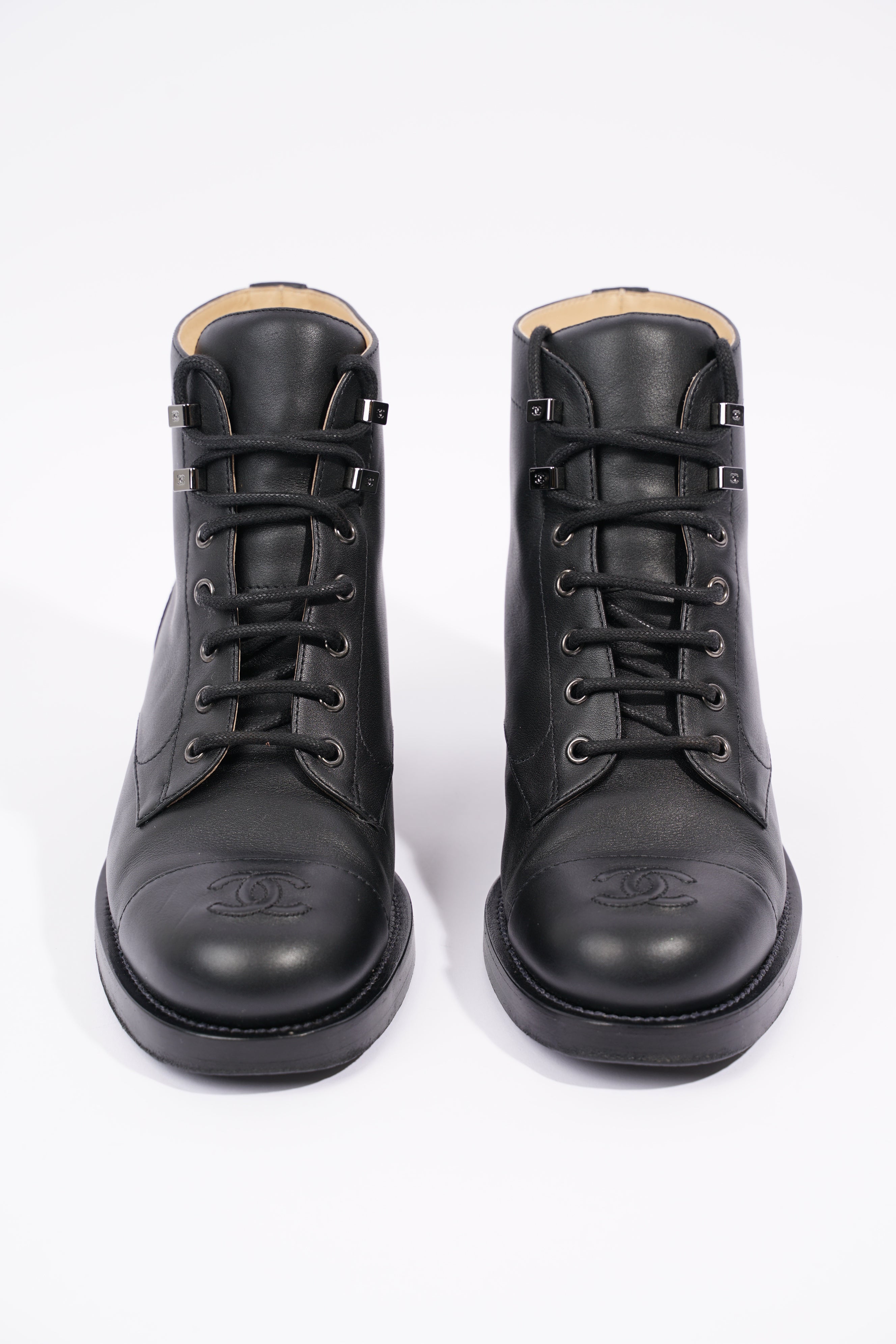 Chanel Womens Lace Up Boot Black EU 38.5 / UK 5.5