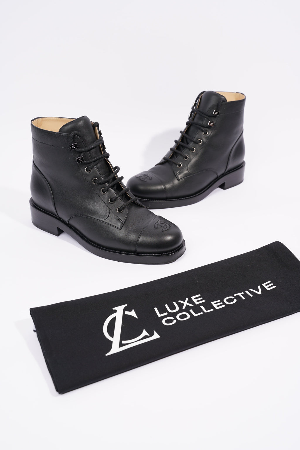 Chanel Womens Lace Up Boot Black EU 38.5 / UK 5.5