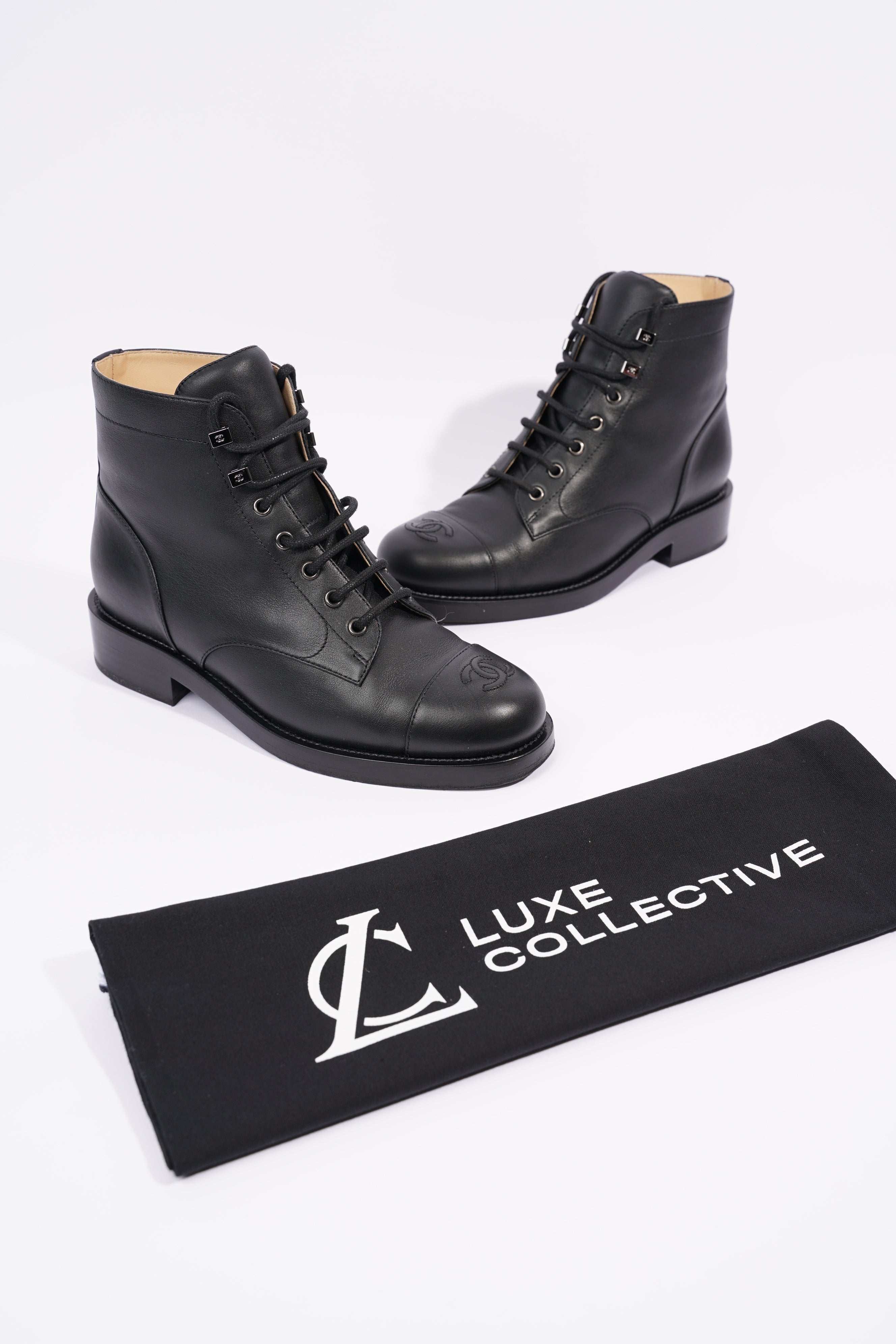 Chanel Womens Lace Up Boot Black EU 38.5 / UK 5.5