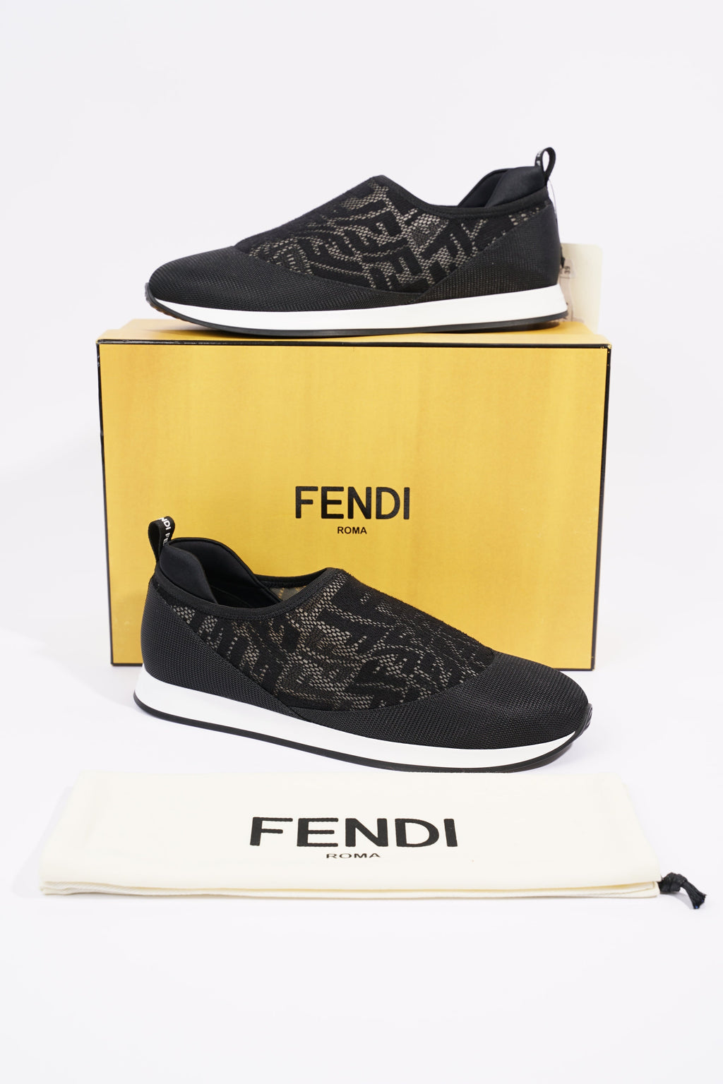 Fendi Womens Slip On Sneaker Black / White EU 39 / UK 6