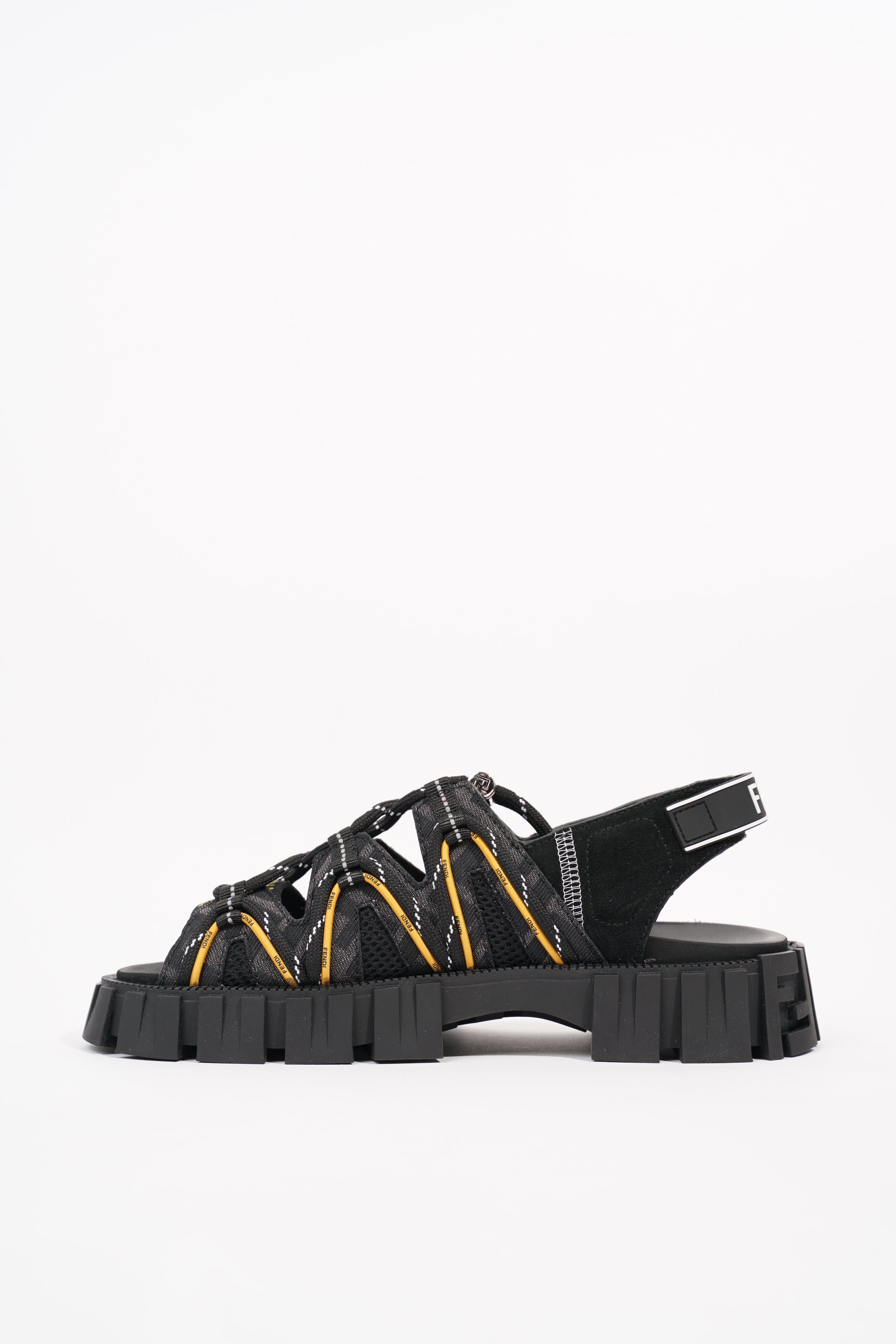 Fendi Mens Tech Strapped Sandals Black Monogram EU 40 / UK 6