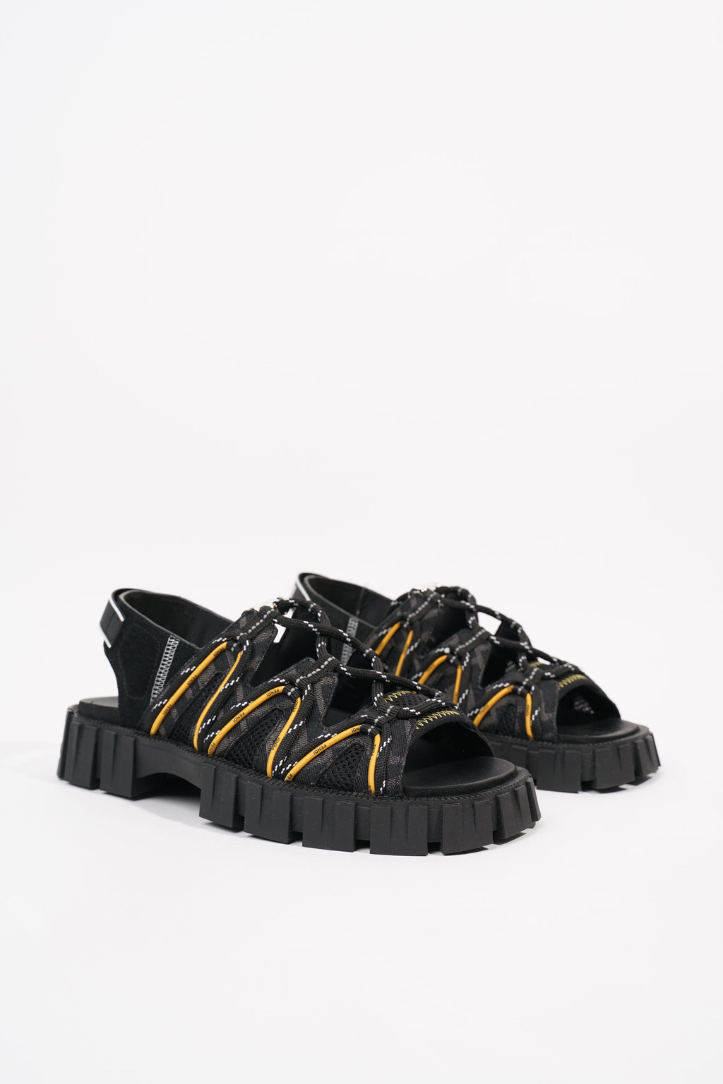 Fendi Mens Tech Strapped Sandals Black Monogram EU 40 / UK 6
