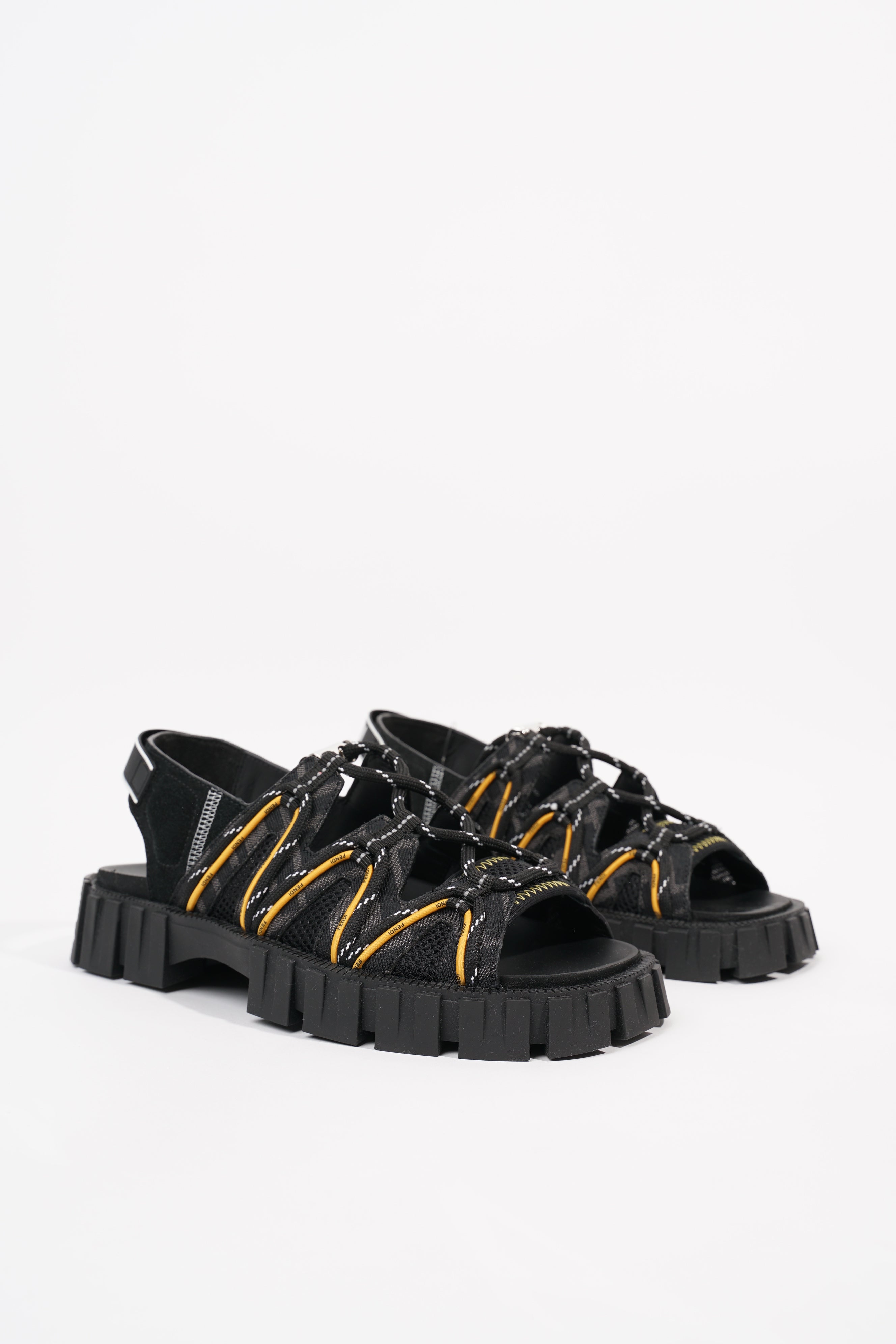 Fendi Mens Tech Strapped Sandals Black Monogram EU 40 / UK 6