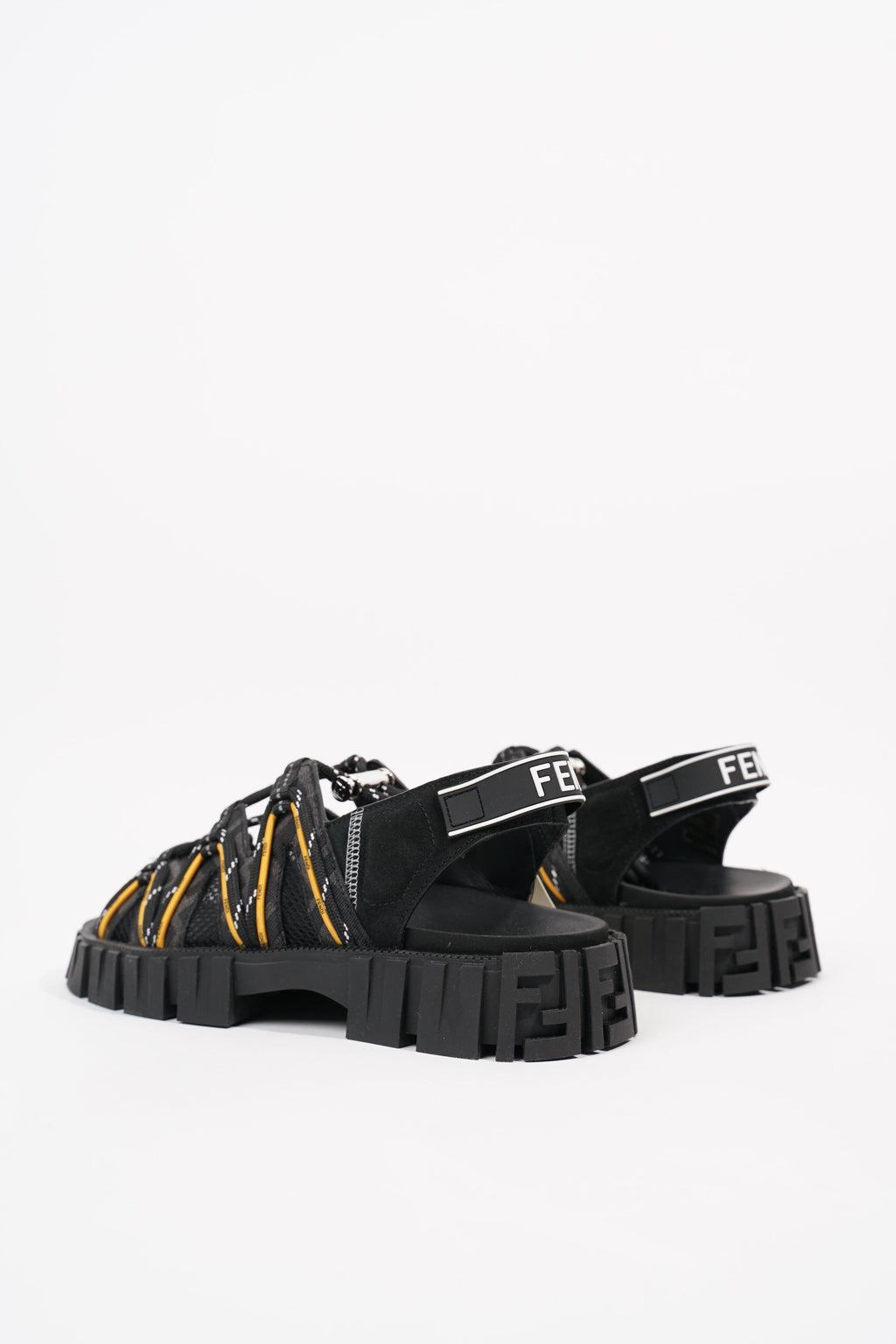 Fendi Mens Tech Strapped Sandals Black Monogram EU 40 / UK 6