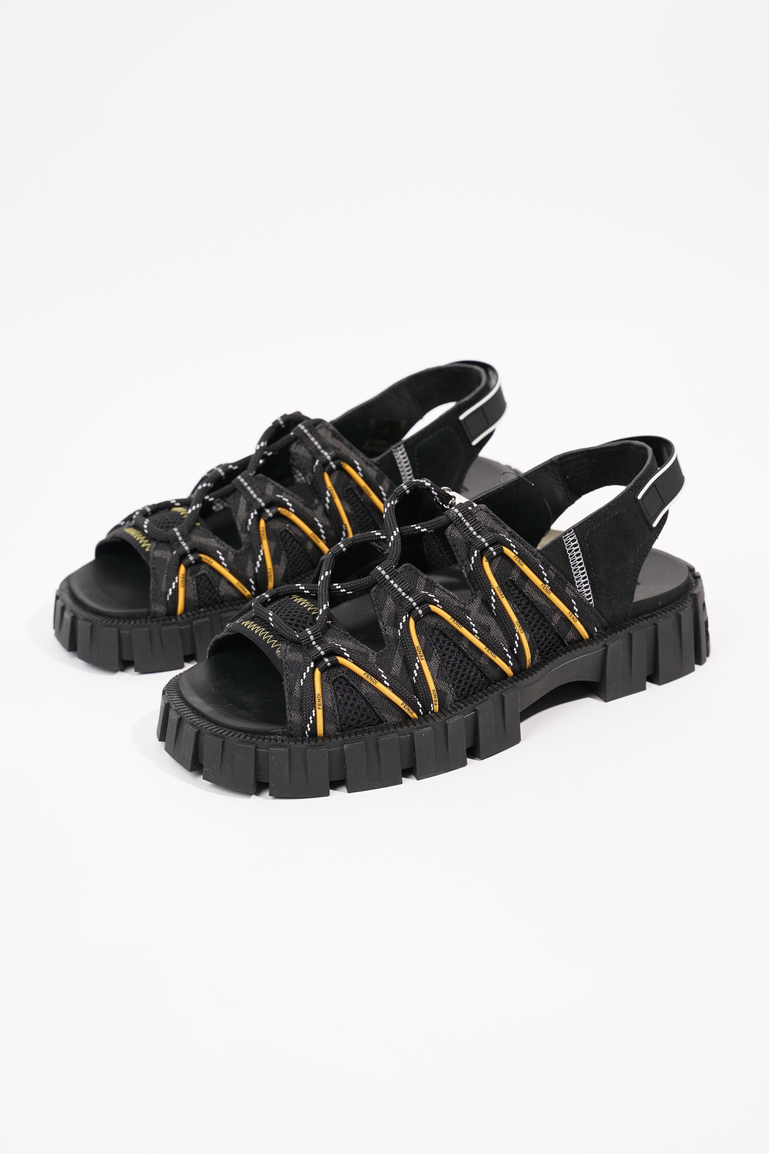 Fendi Mens Tech Strapped Sandals Black Monogram EU 40 / UK 6