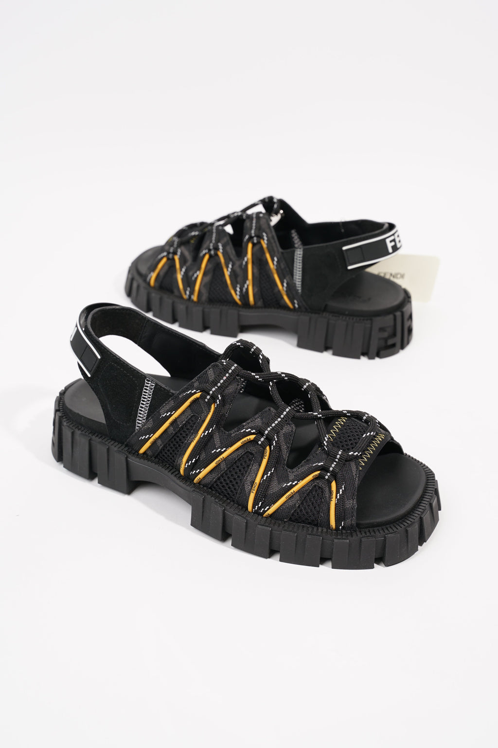 Fendi Mens Tech Strapped Sandals Black Monogram EU 40 / UK 6