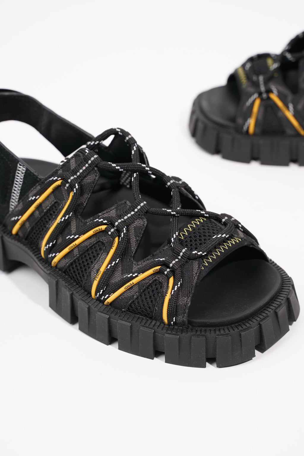 Fendi Mens Tech Strapped Sandals Black Monogram EU 40 / UK 6