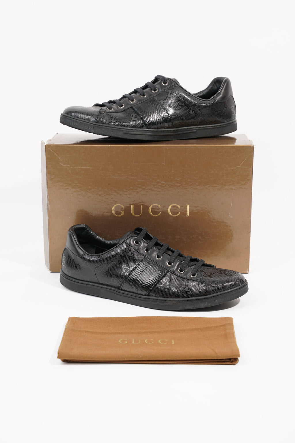 Gucci Mens Guccissima Low Top Sneaker Black EU 40.5 / UK 6.5