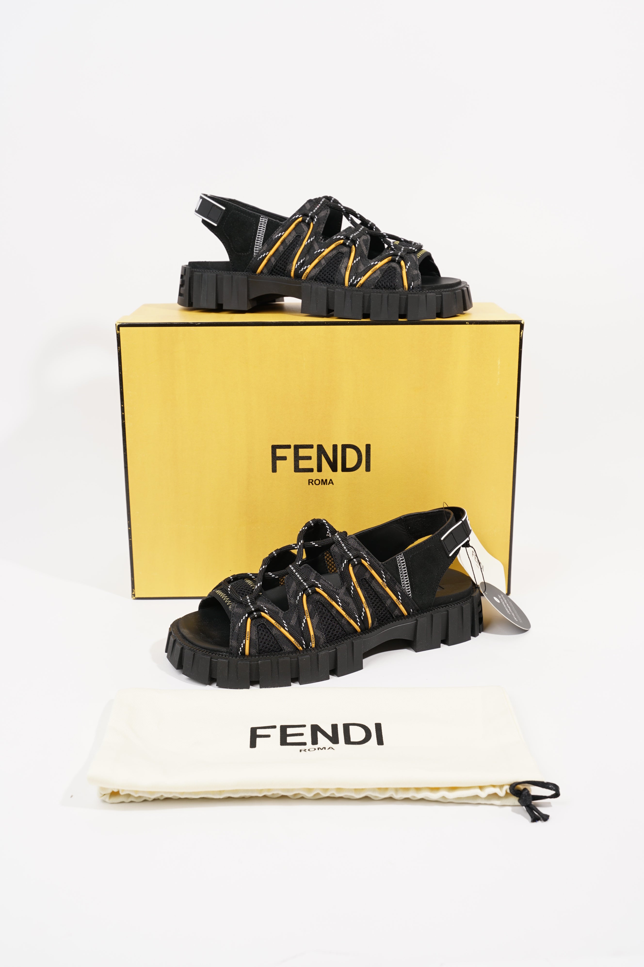 Fendi Mens Tech Strapped Sandals Black Monogram EU 40 / UK 6