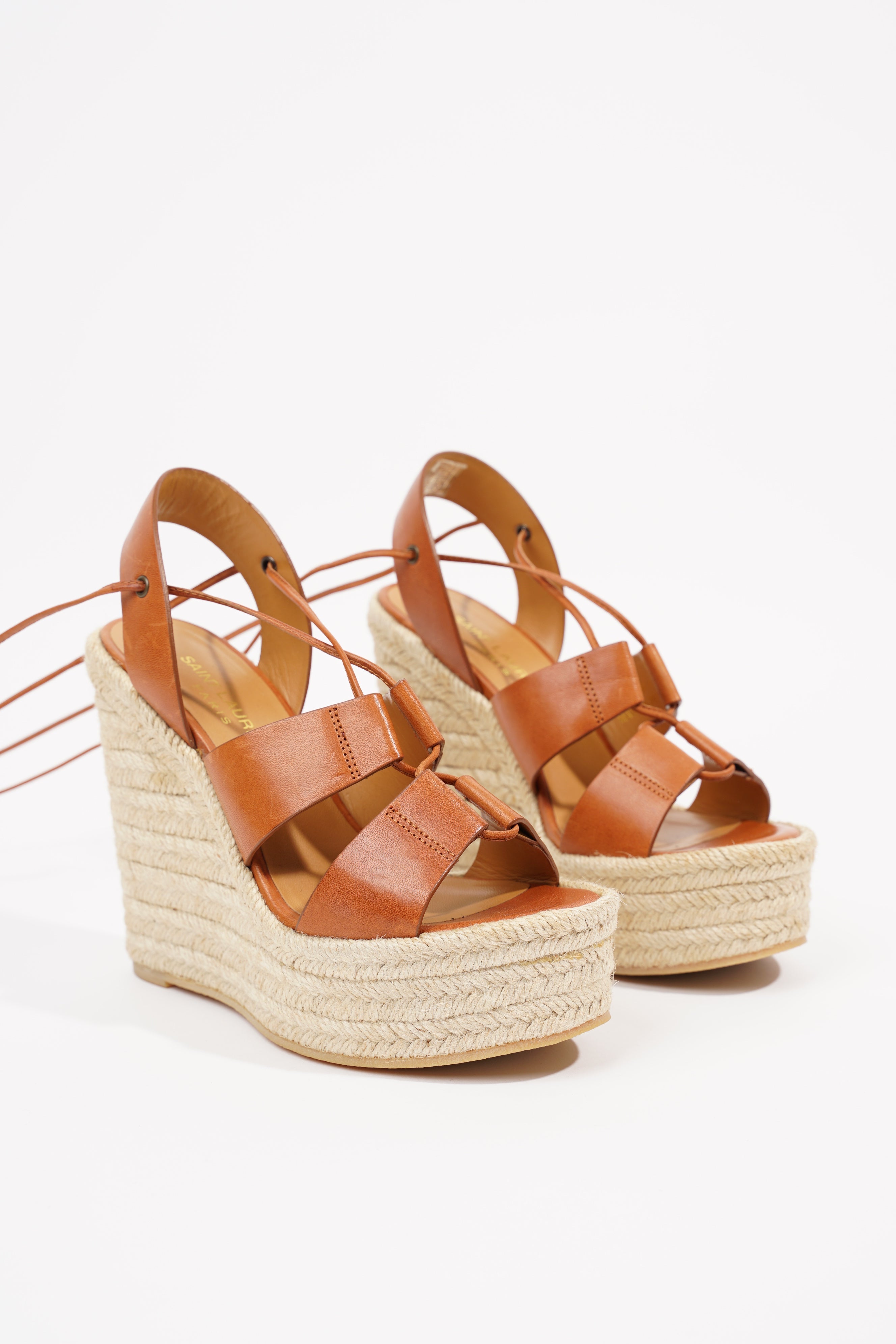 Saint Laurent Womens Platform Wedges Tan EU 35 / UK 2