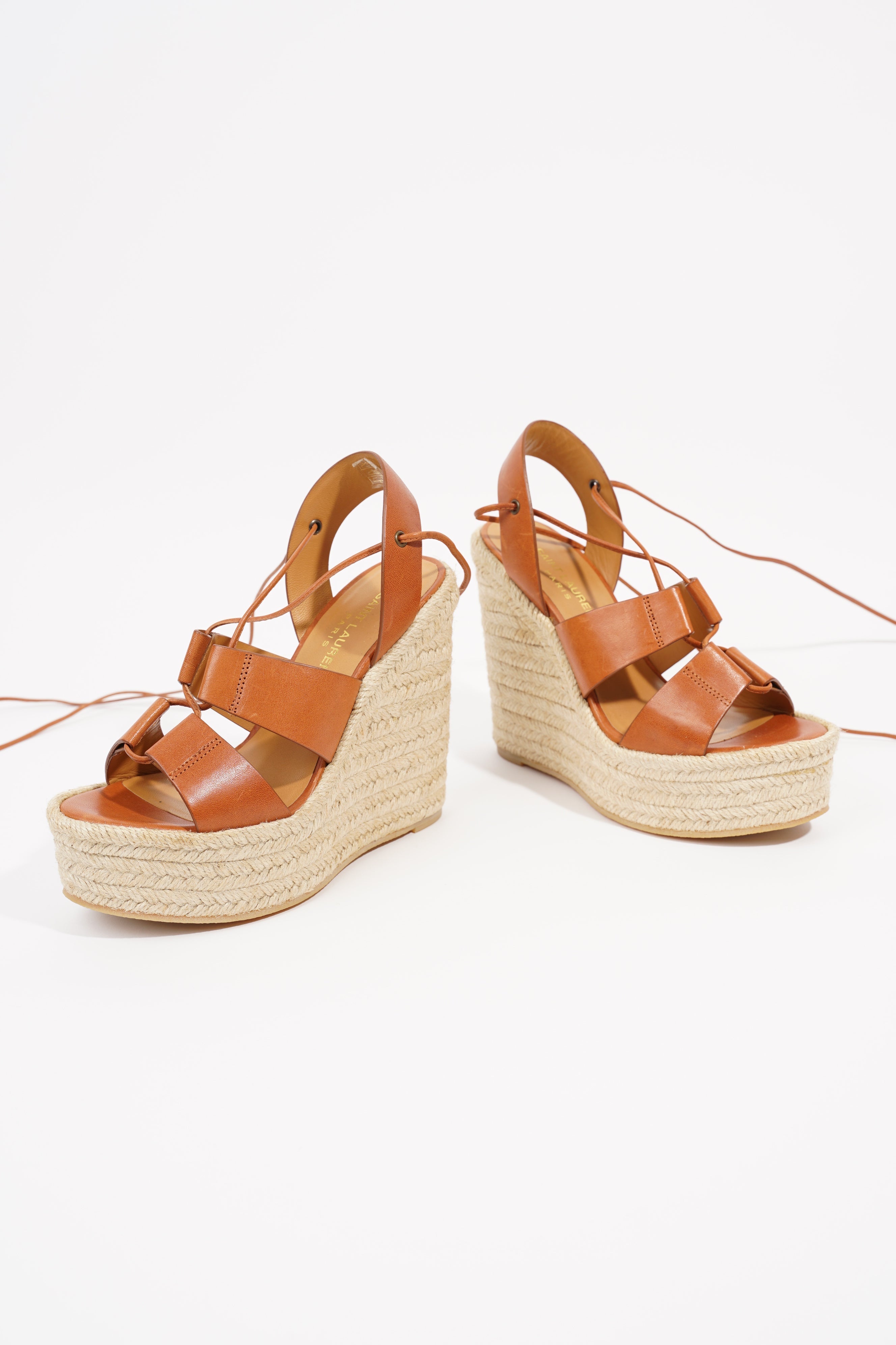 Saint Laurent Womens Platform Wedges Tan EU 35 / UK 2
