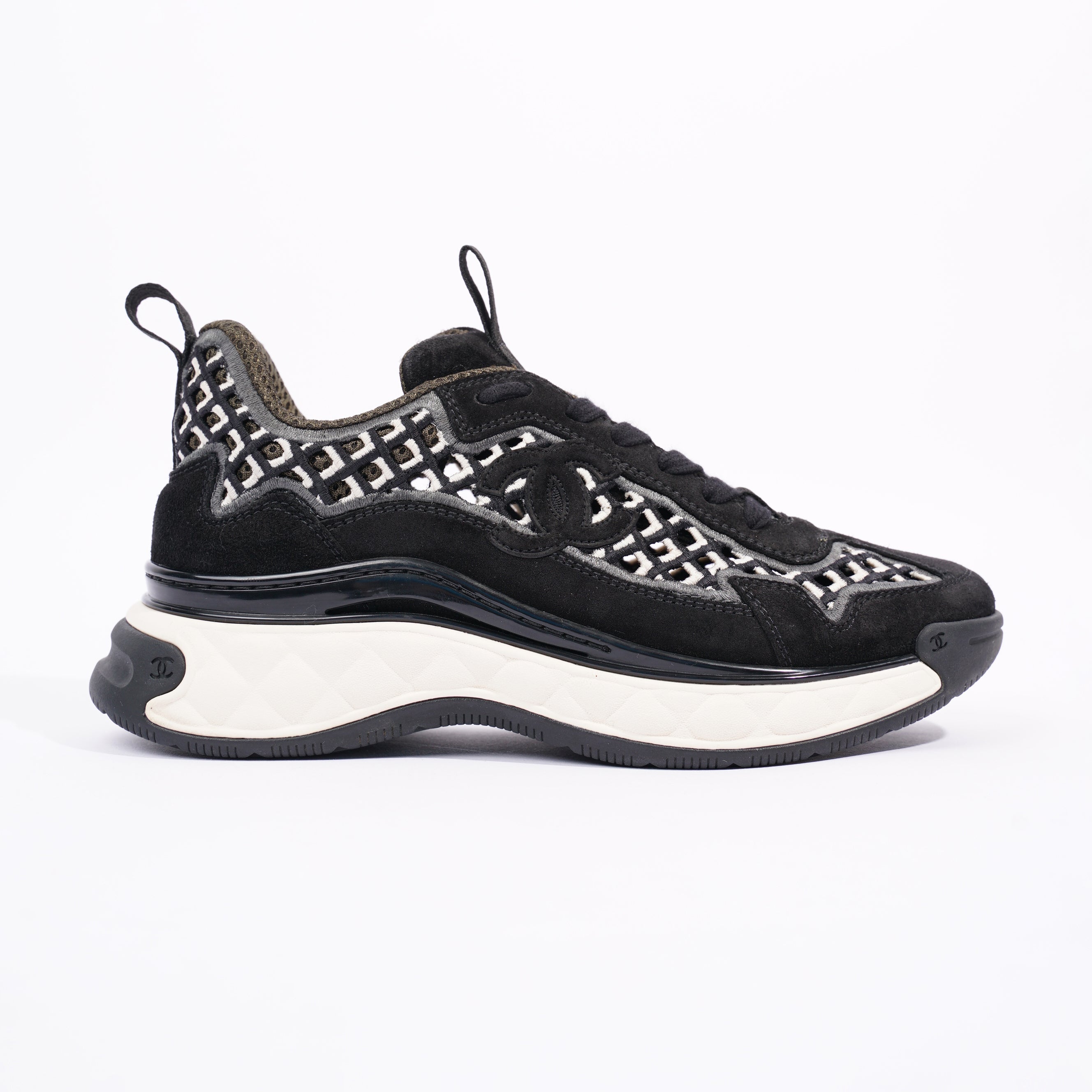 Chanel Womens CC Tweed Sneaker Black / White EU 37 / UK 4