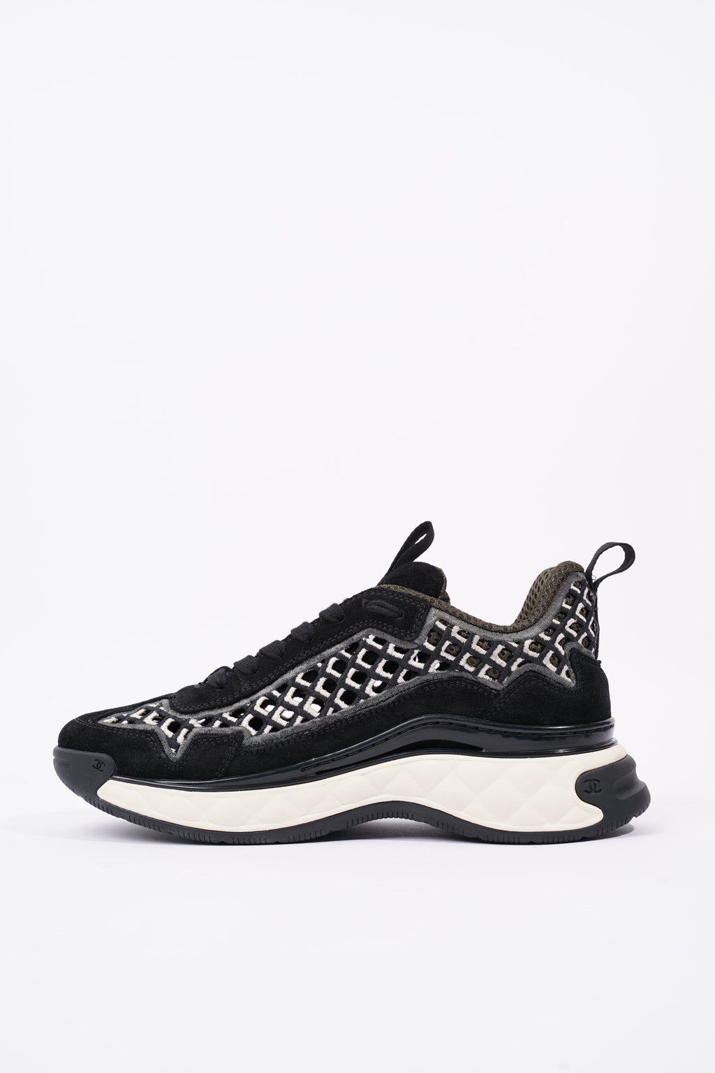 Chanel Womens CC Tweed Sneaker Black / White EU 37 / UK 4