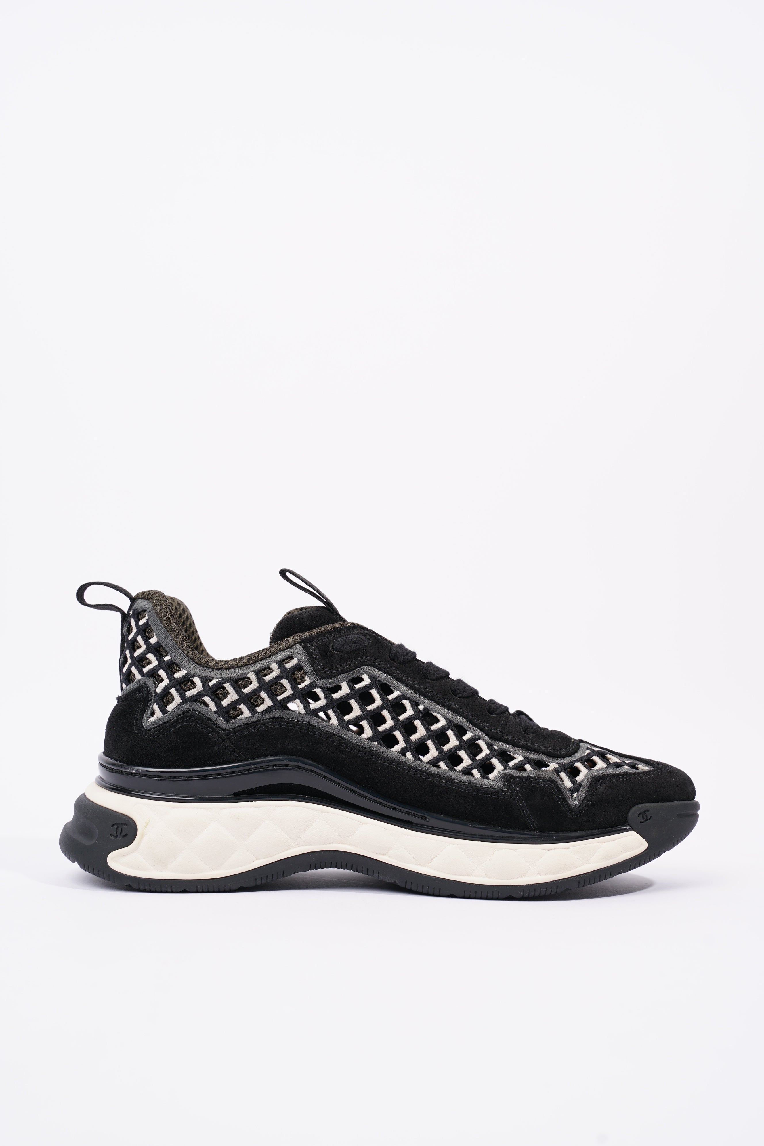 Chanel Womens CC Tweed Sneaker Black / White EU 37 / UK 4