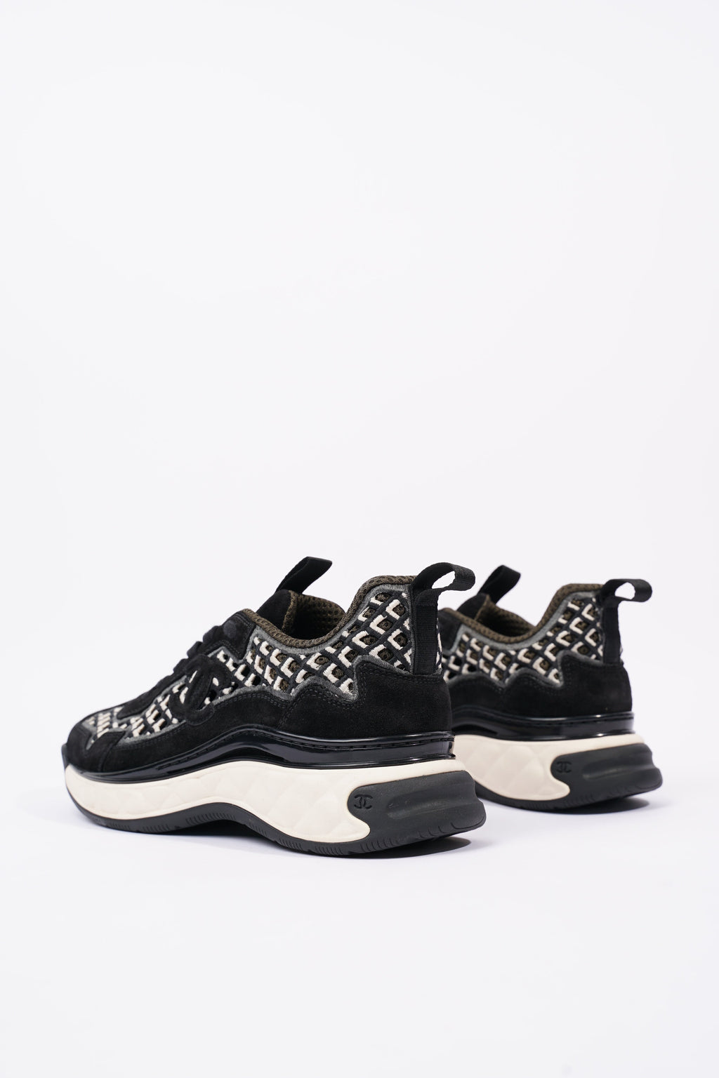 Chanel Womens CC Tweed Sneaker Black / White EU 37 / UK 4