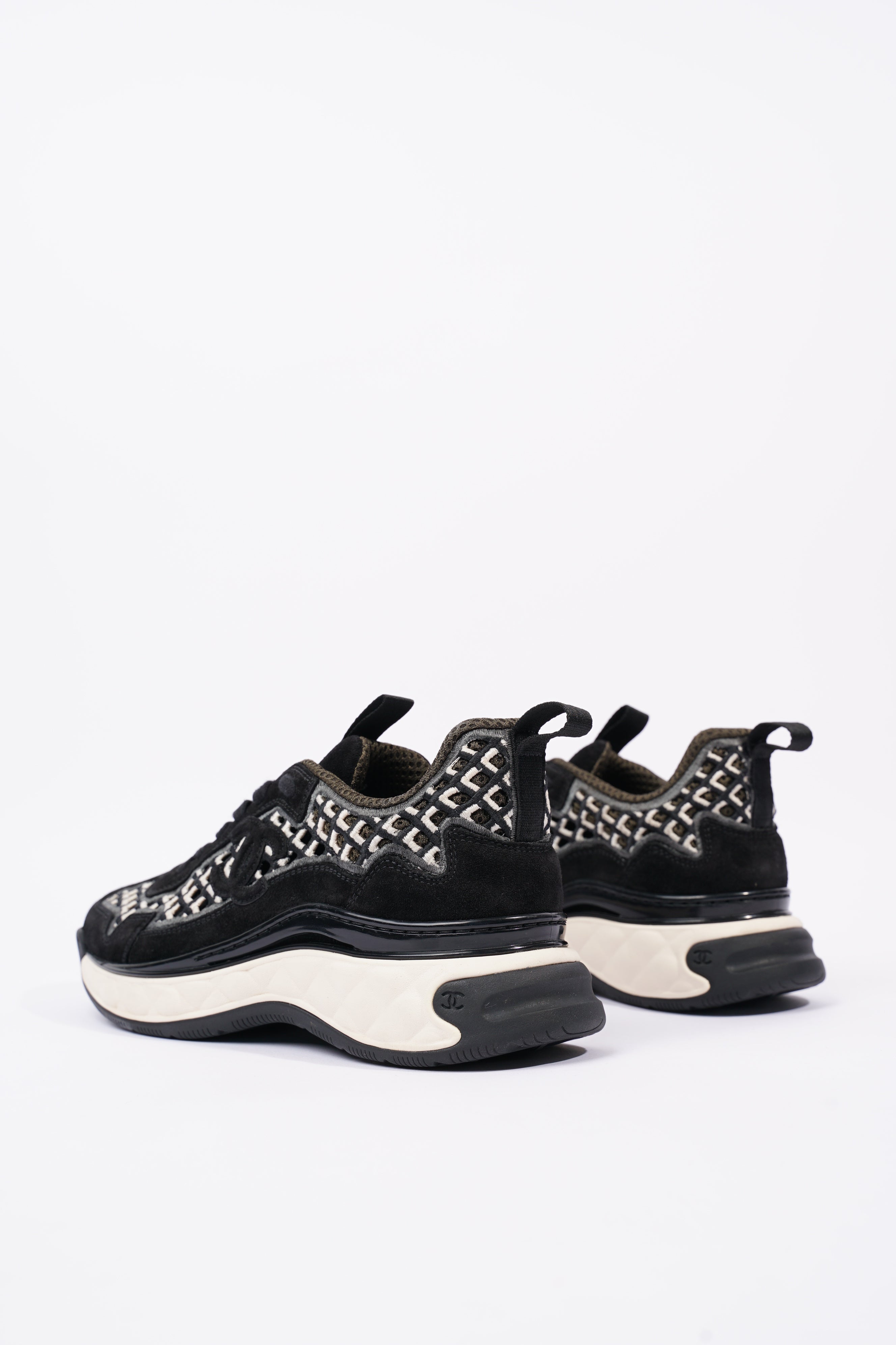 Chanel Womens CC Tweed Sneaker Black / White EU 37 / UK 4