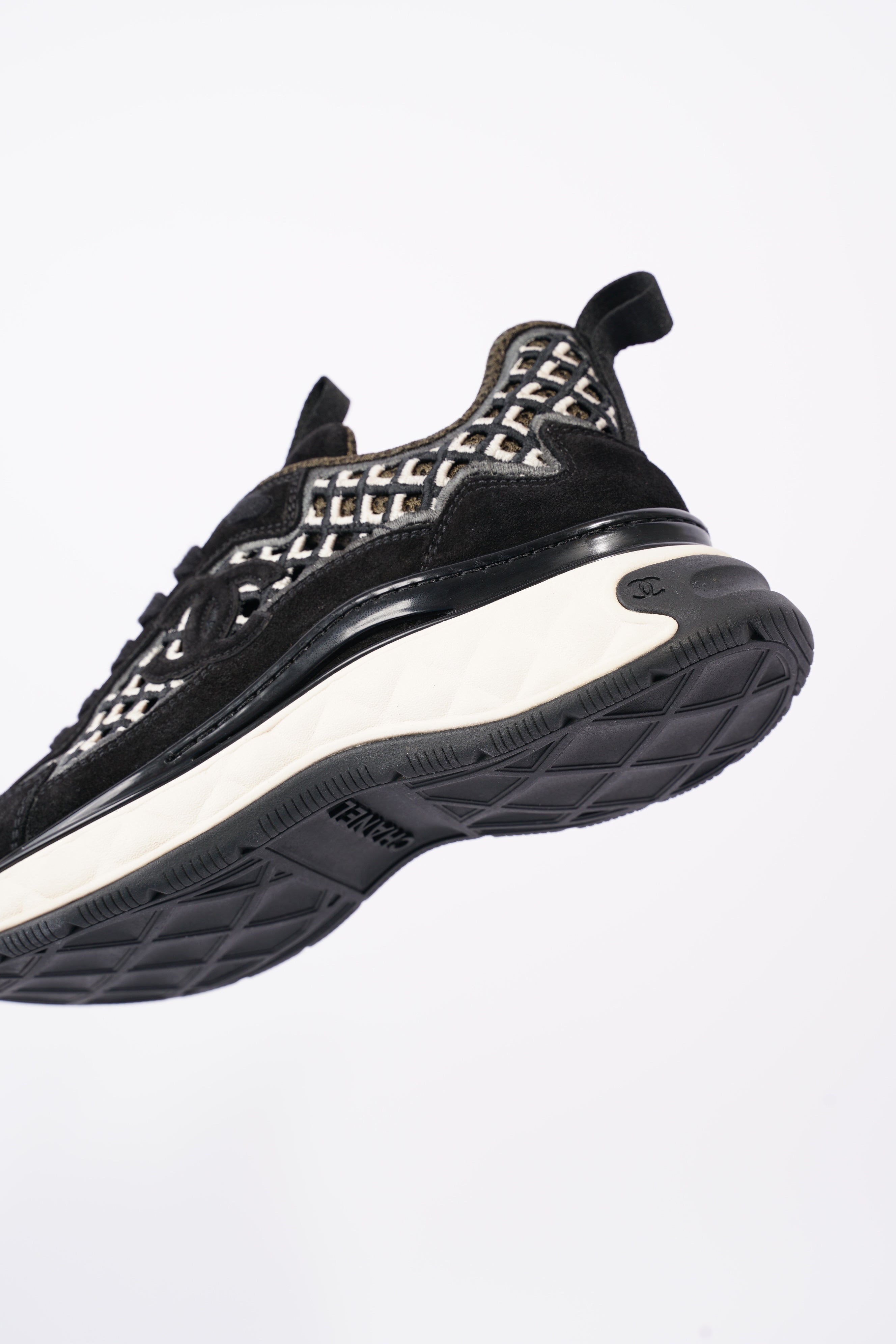 Chanel Womens CC Tweed Sneaker Black / White EU 37 / UK 4