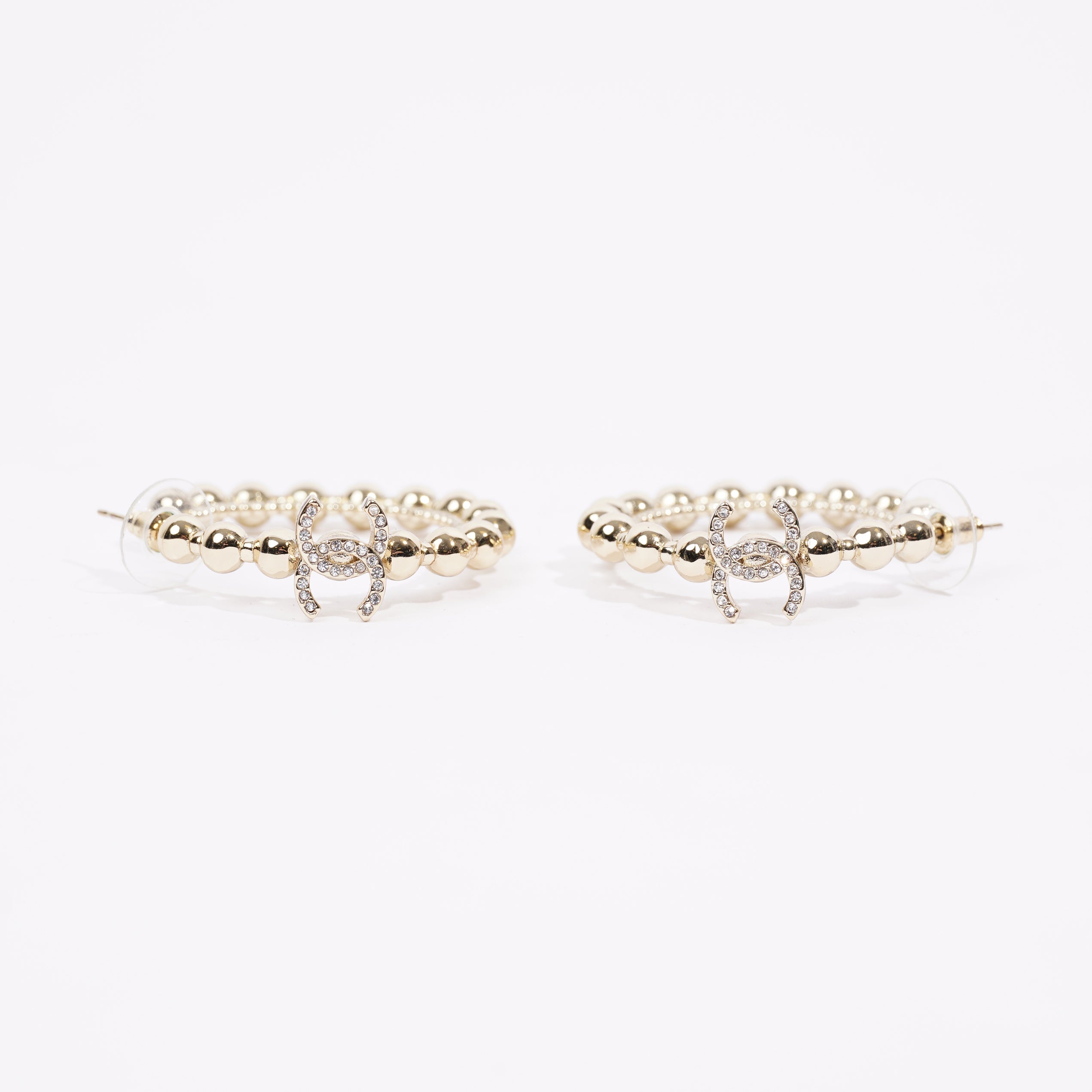 Chanel Womens Hoop Earrings Gold