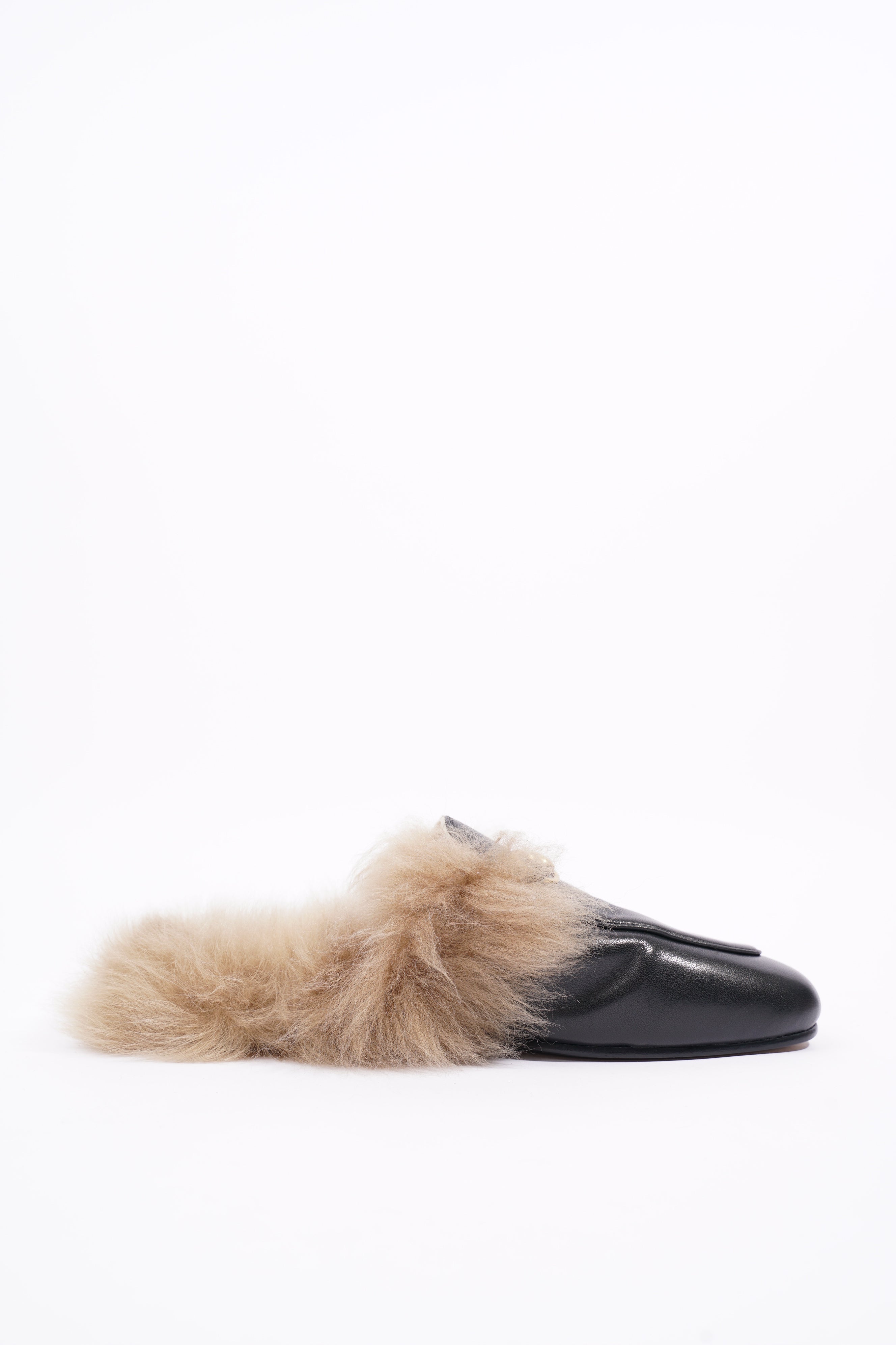 Gucci Womens Princetown Fur Mules Black / Gold EU 37 / UK 4
