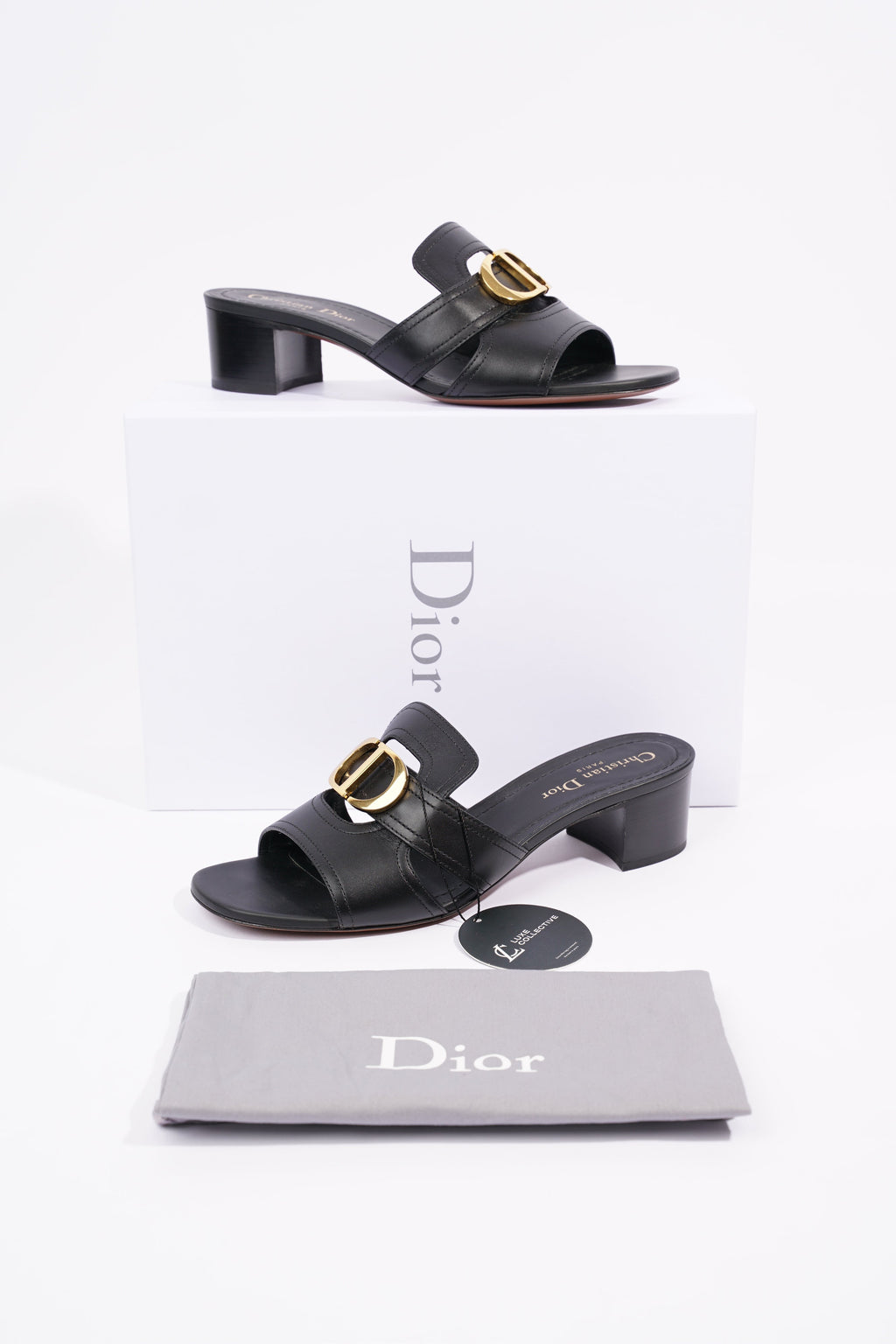 Christian Dior Womens 30 Montaigne Sandal Black / Gold EU 39 / UK 6