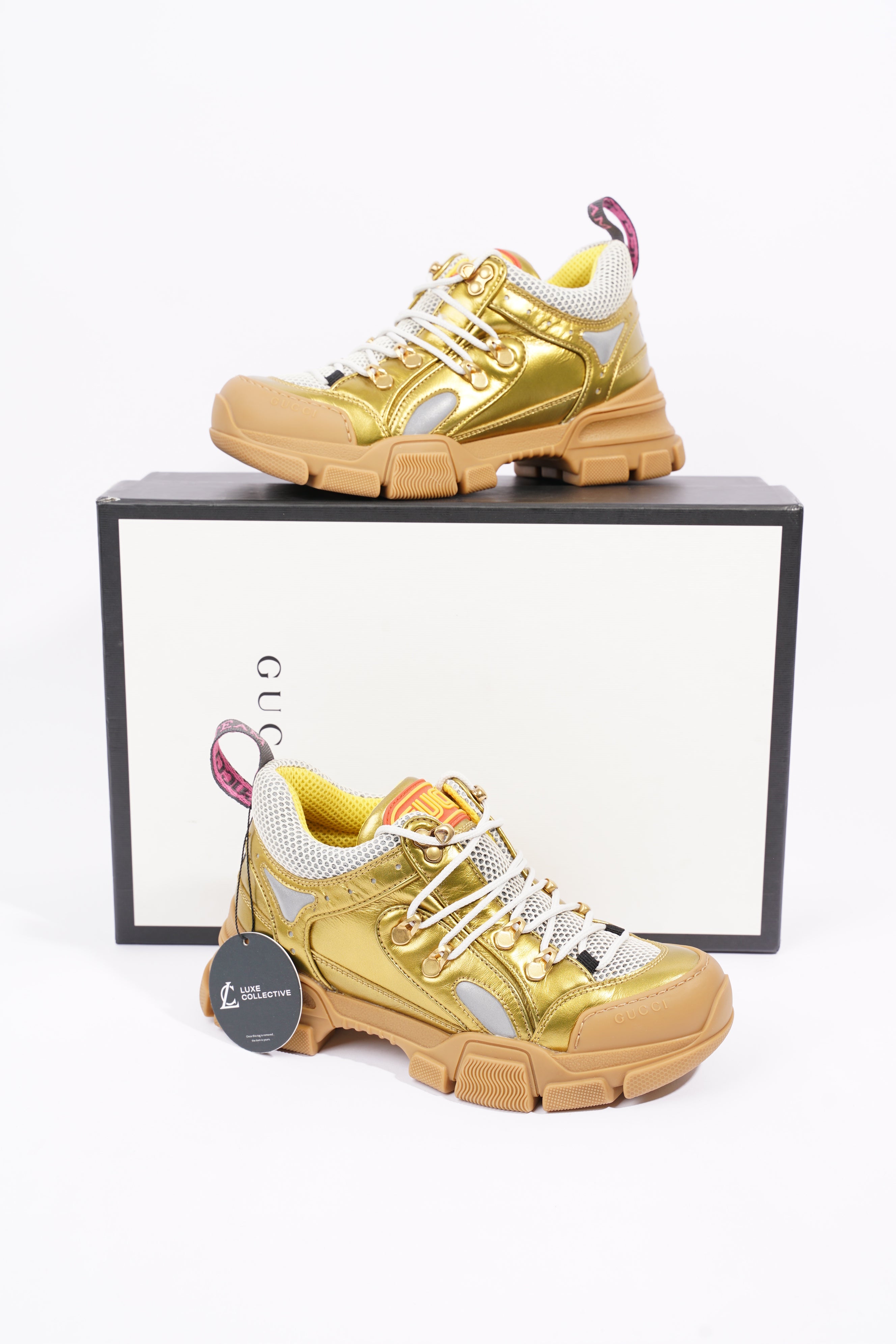 Gucci Womens Flashtrek Gold / White EU 37.5 / UK 4.5