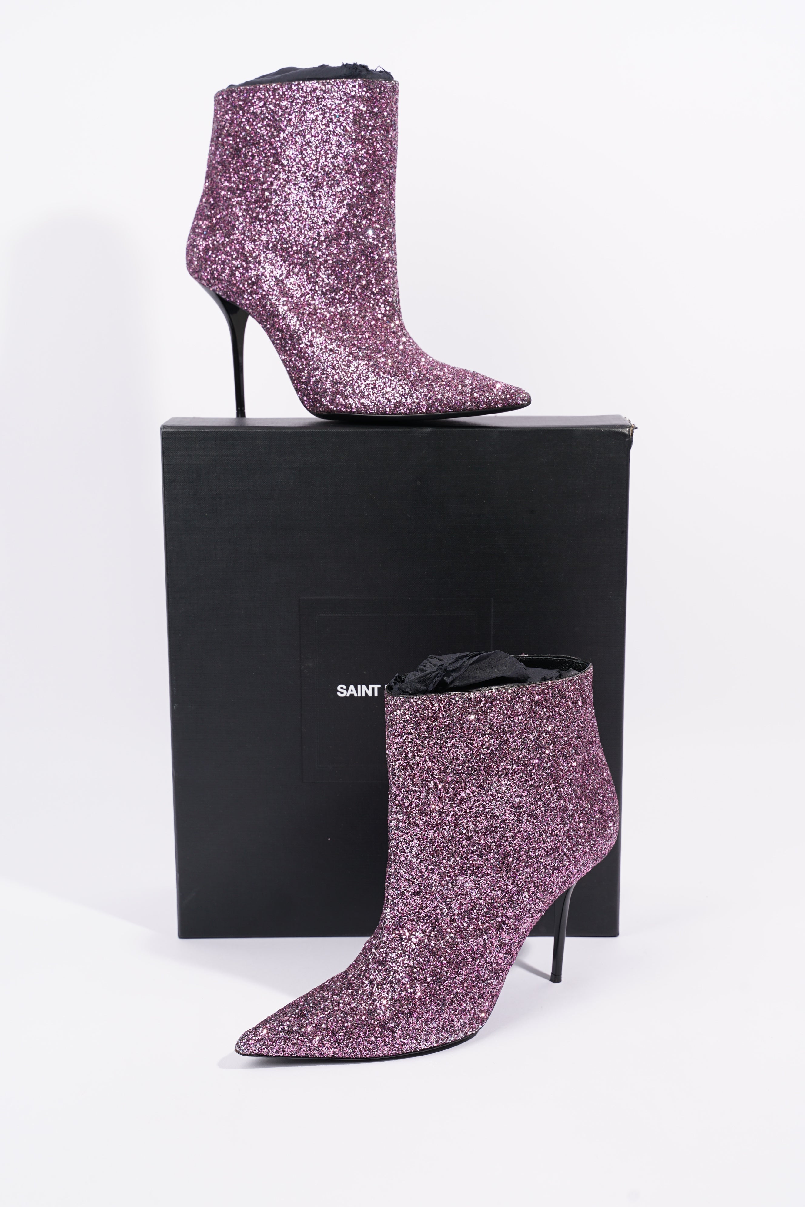 Saint Laurent Womens Pierre 95 Bootie Purple Glitter EU 42 / UK 9