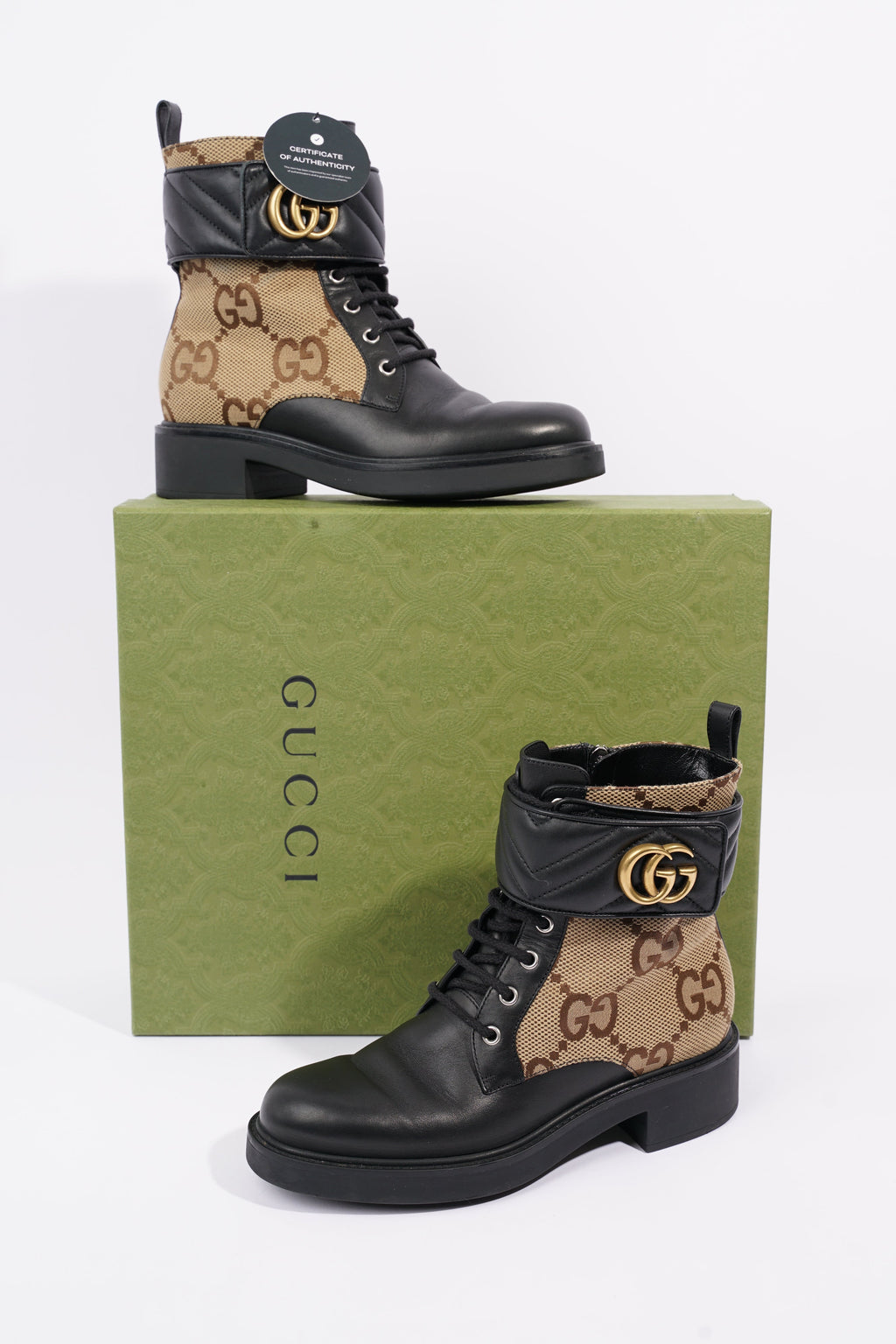 Gucci Womens Ankle Boot With Double G Beige / Ebony EU 38 / UK 5