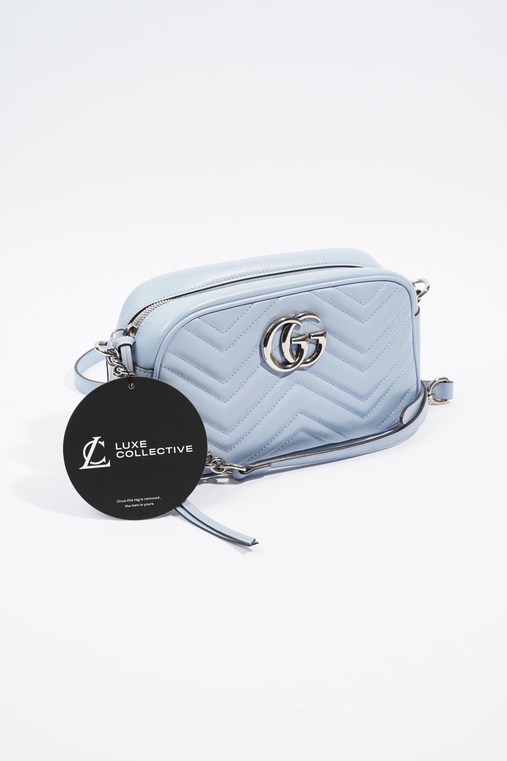 Gucci Marmont Zip Baby Blue Matelasse Leather Small