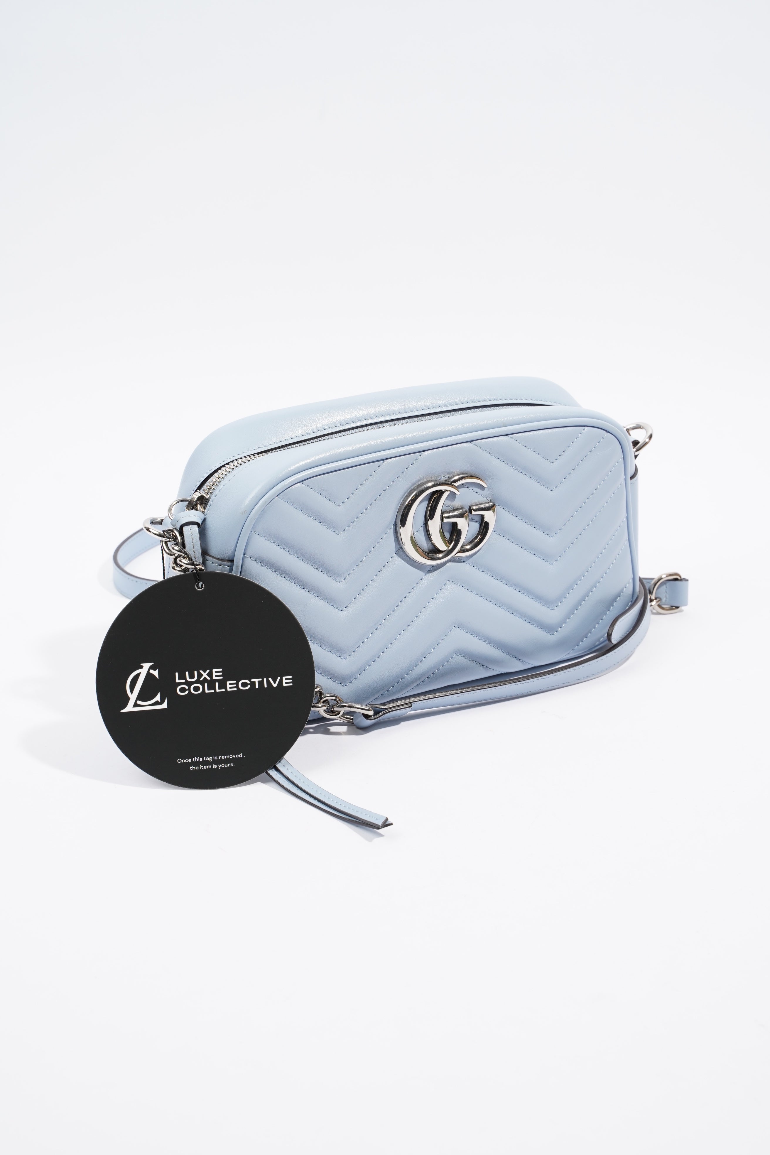Gucci Marmont Zip Baby Blue Matelasse Leather Small