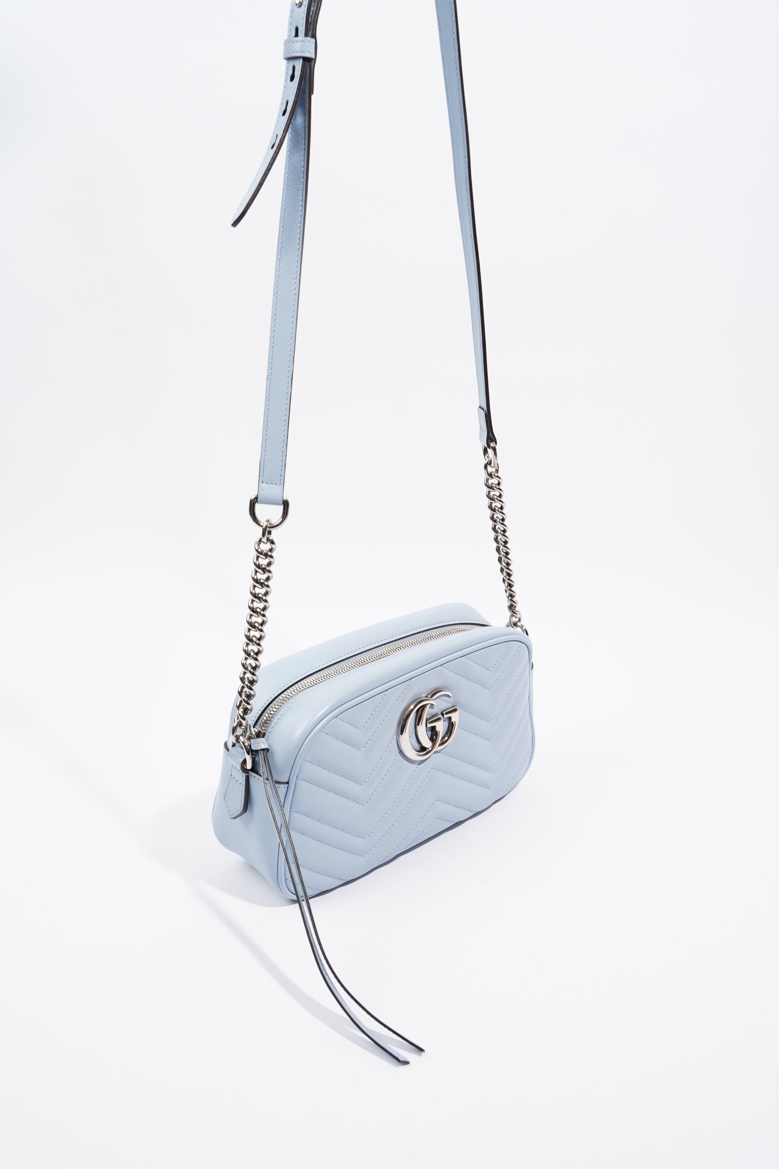 Gucci Marmont Zip Baby Blue Matelasse Leather Small